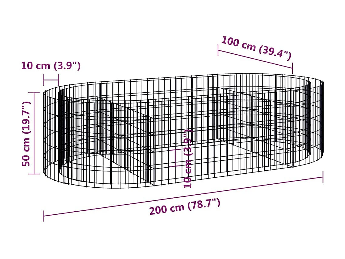 Lit surélevé à gabion Fer galvanisé 200x100x50 cm