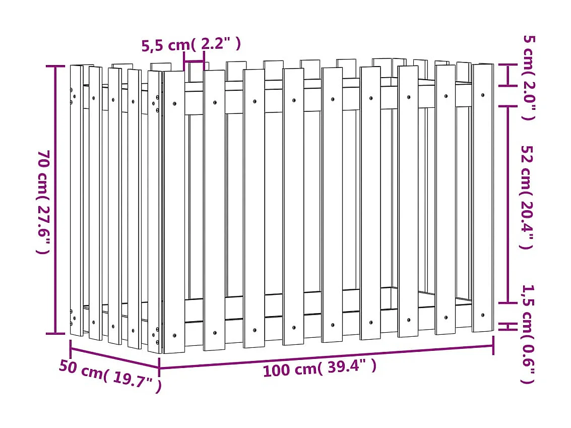 Lit surélevé de jardin design de clôture 100x50x70cm pin massif
