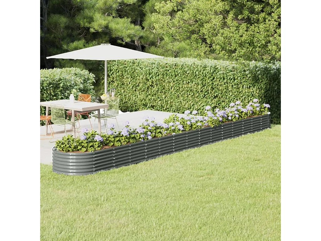 Bancal de jardín elevado de acero con recubrimiento en polvo, 620 x 80 x 36 cm, color gris