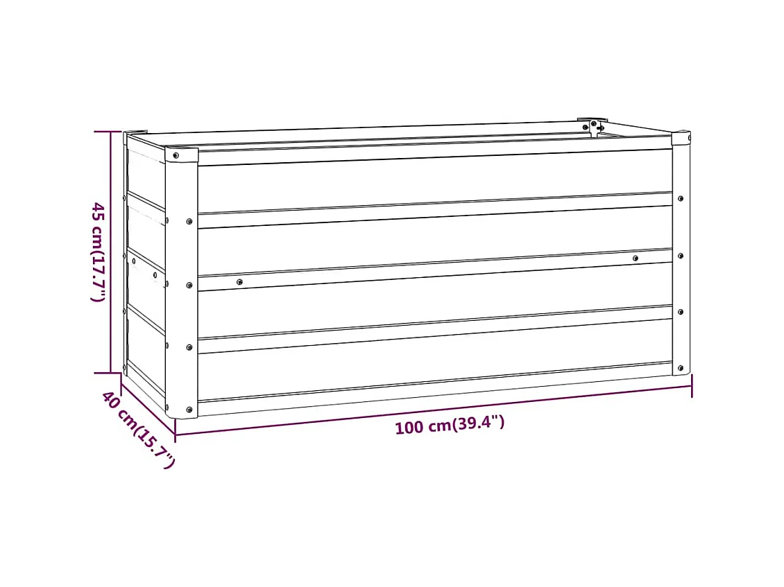 Lit surélevé de jardin rouillé 100x40x45 cm acier corten