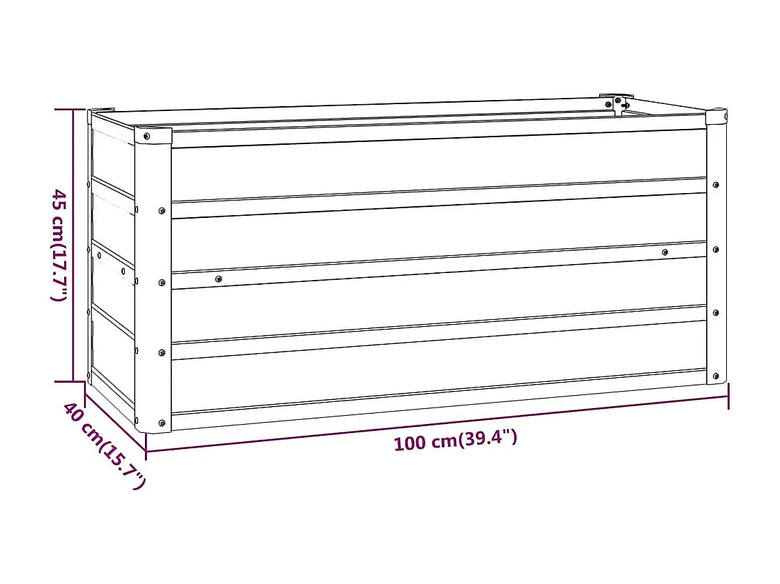 Lit surélevé de jardin rouillé 100x40x45 cm acier corten