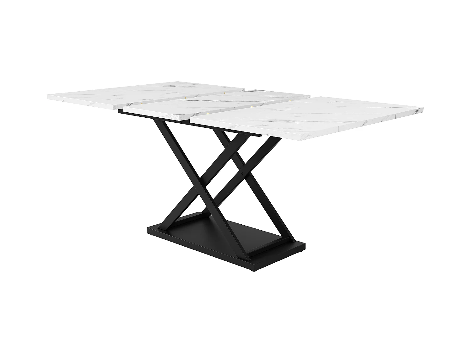 Uitschuifbare eettafel (120-160x80 cm), met 3 opbergplanken, moderne keukentafel van MDF en metaal, zwart en natuurlijk hout