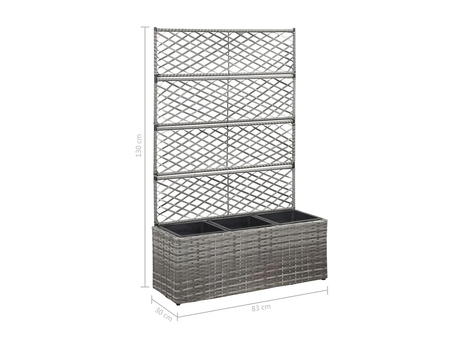 Verhoogd trellisbed 3 potten 83x30x130cm Grijs geweven hars