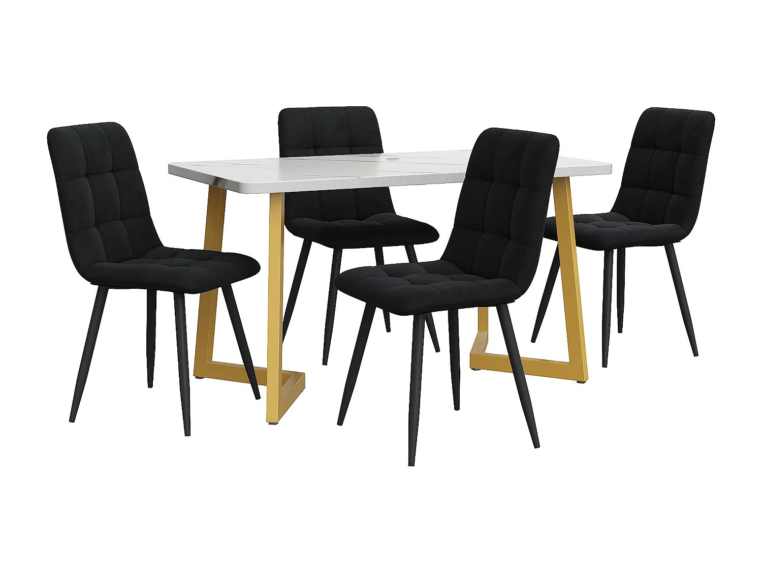 ensemble de salle à manger (5 pièces), Table Rectangulaire 117x68 cm avec 4 Chaises en Velours Gris Foncé, Pieds Métalliques Dorés