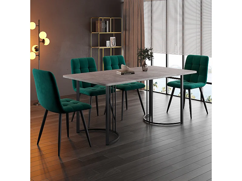 Juego de comedor (5 piezas), mesa de cocina moderna con 4 sillas, mesa de 140 x 80 cm con patas de metal negro, tablero de MDF gris