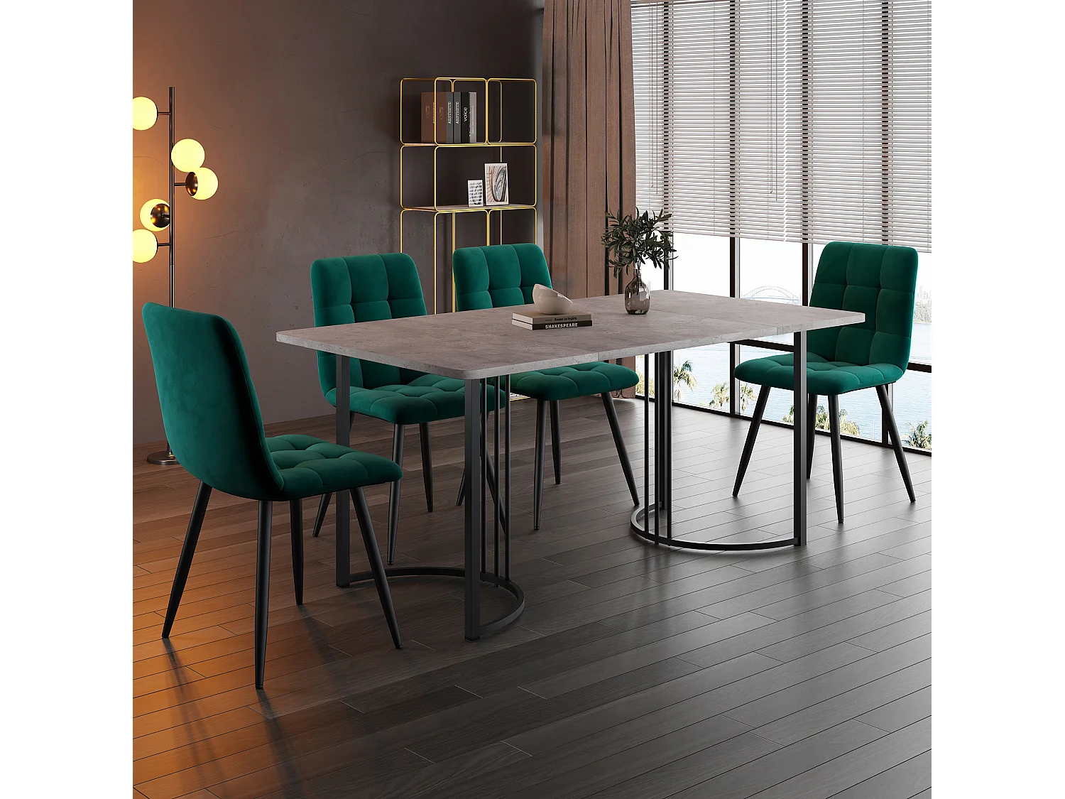 Ensemble de Salle à Manger (5 pièces), Table de Cuisine Moderne avec 4 Chaises, Table 140x80cm avec Pieds Métalliques Noirs, Plateau MDF Gris