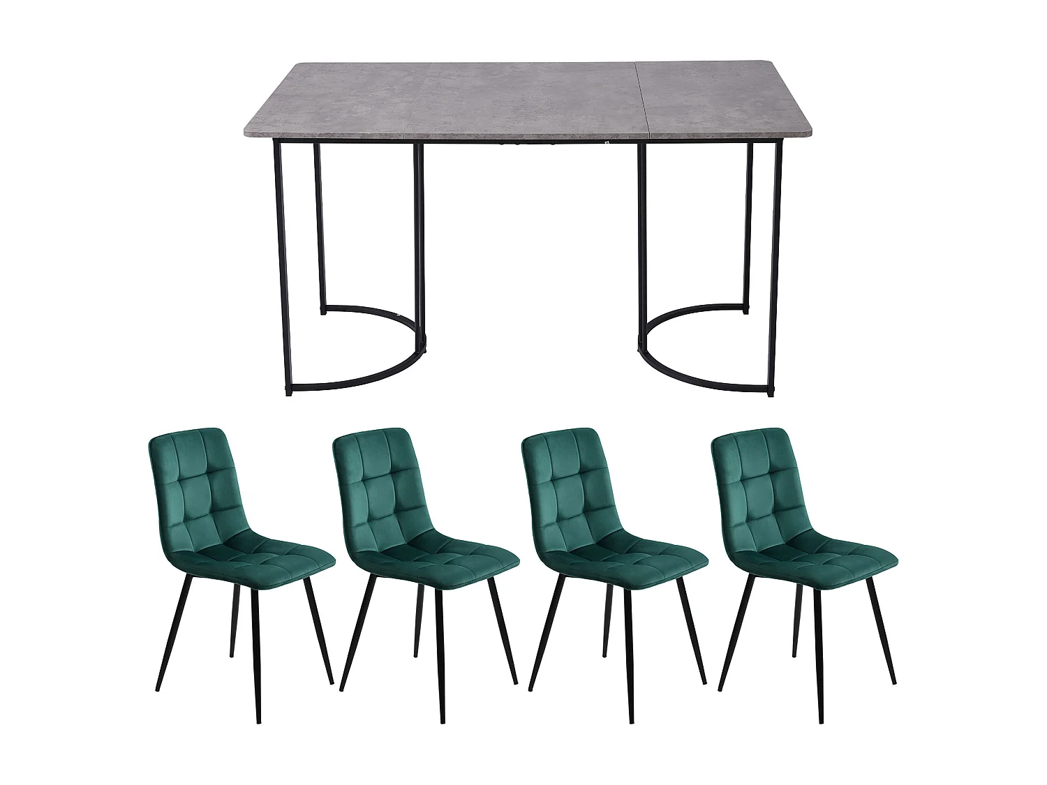 Ensemble de Salle à Manger (5 pièces), Table de Cuisine Moderne avec 4 Chaises, Table 140x80cm avec Pieds Métalliques Noirs, Plateau MDF Gris