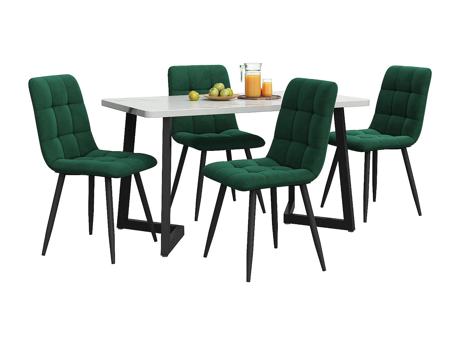Essgruppe (5-set), 117x68 cm Esstisch met 4 stoelen, moderne rechthoekige tafel, MDF, walnoot en zwart, metalen poten