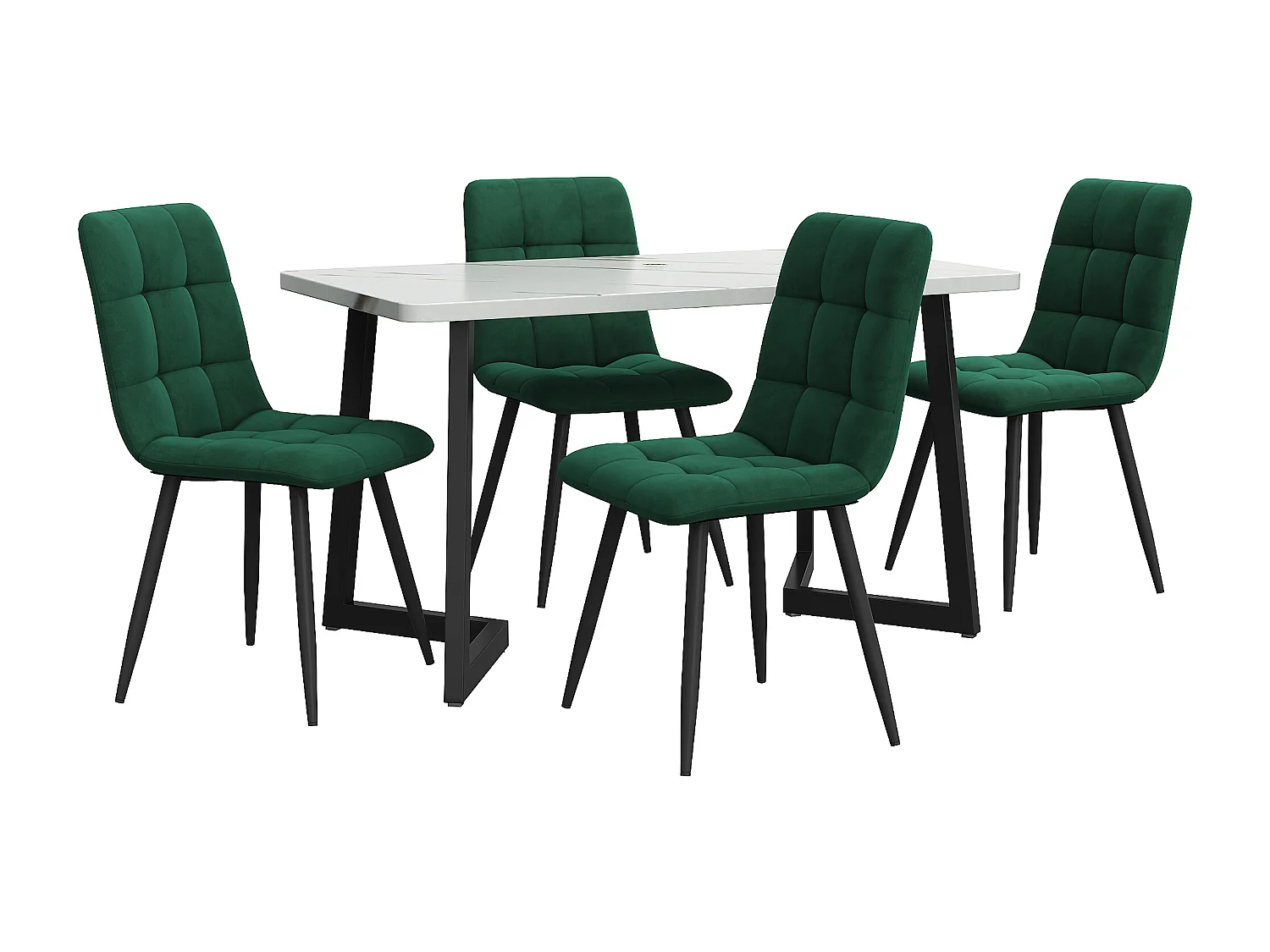 Essgruppe (5-set), 117x68 cm Esstisch met 4 stoelen, moderne rechthoekige tafel, MDF, walnoot en zwart, metalen poten