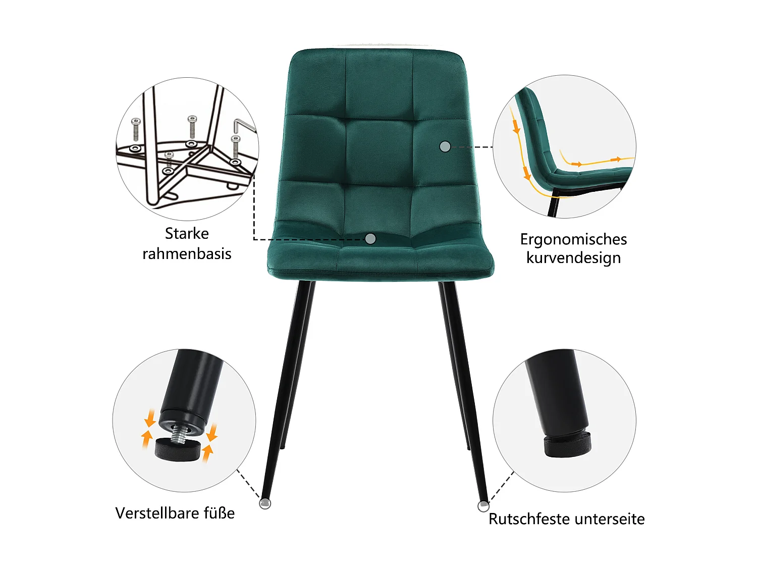 Essgruppe (5-set), 117x68 cm Esstisch met 4 stoelen, moderne rechthoekige tafel, MDF, walnoot en zwart, metalen poten