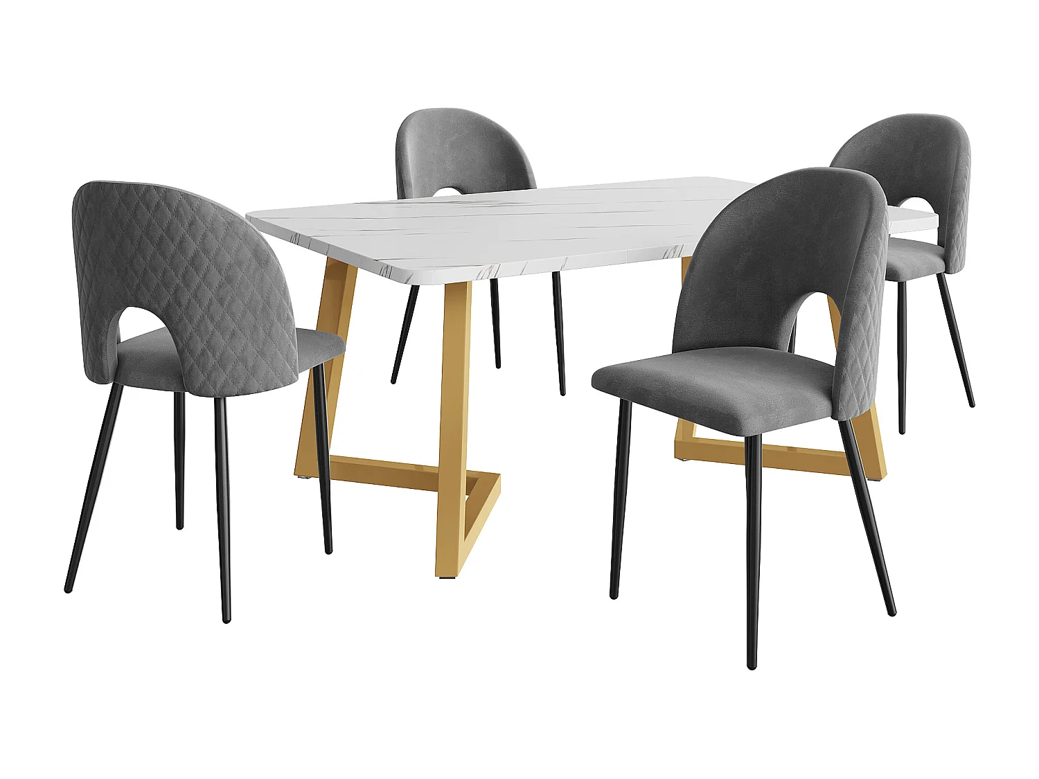 ensemble de salle à manger (5 pièces), Table Rectangulaire 117x68 cm avec 4 Chaises en Velours Gris, Pieds Métalliques Dorés, Design Diamant