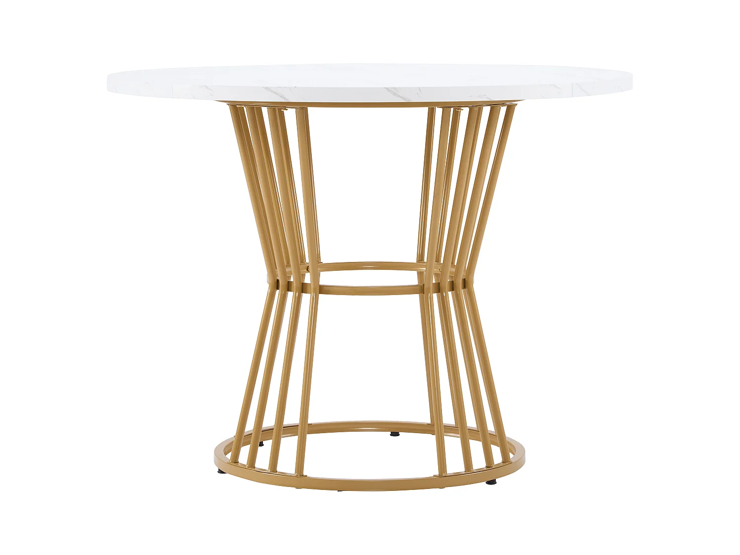 Lot de table à manger (5 pièces), table ronde de 100 cm avec pieds métalliques dorés, MDF blanc, chaises en velours noir (100x100x75 cm)
