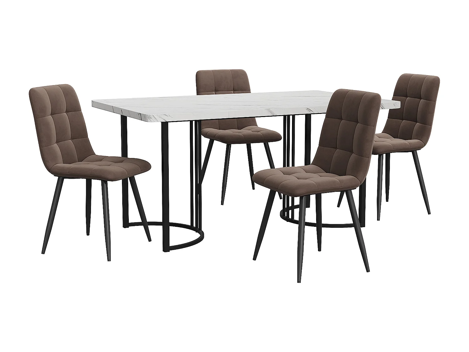 Ensemble de salle à manger 5 pièces, table 140x80 cm avec 4 chaises velours beige, pieds métalliques noirs et dorés, MDF blanc (140x80x75 cm)