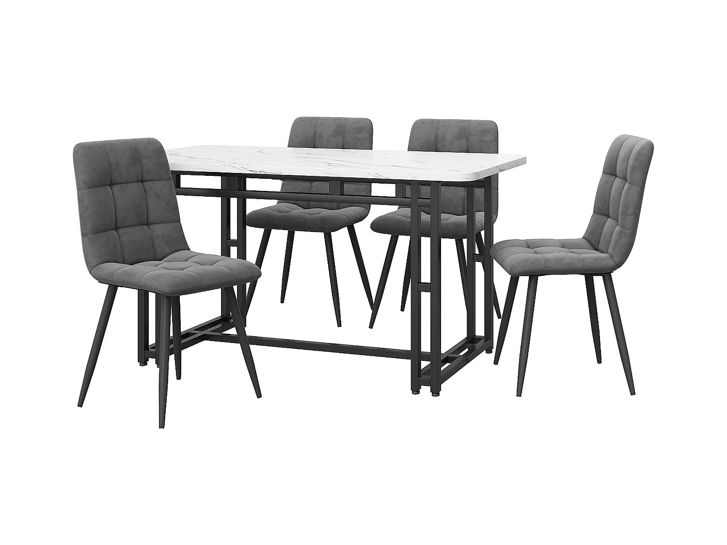 Table à manger 120x70 cm avec 4 chaises, MDF, métal, noir, gris