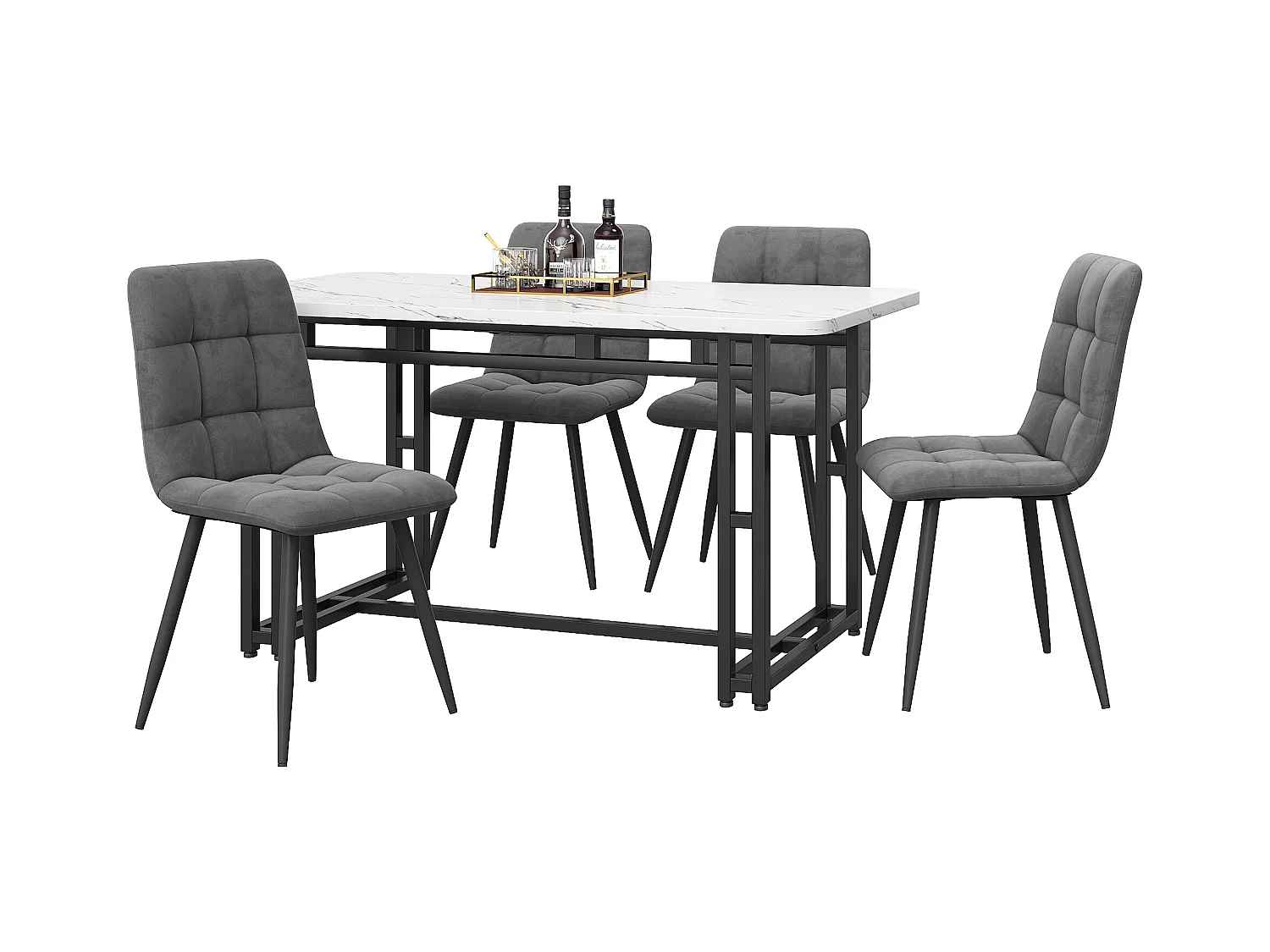 Table à manger 120x70 cm avec 4 chaises, MDF, métal, noir, gris