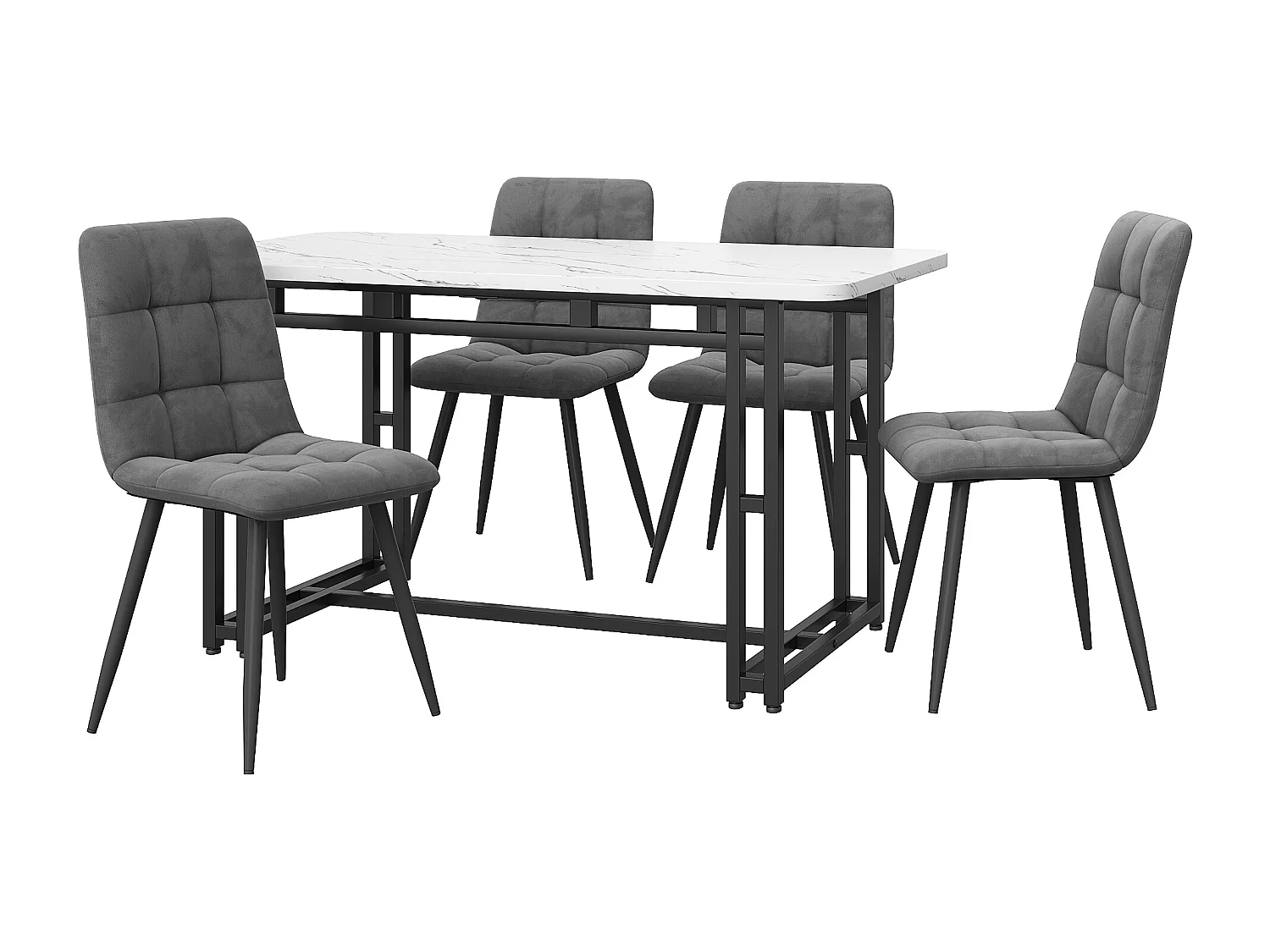 Table à manger 120x70 cm avec 4 chaises, MDF, métal, noir, gris