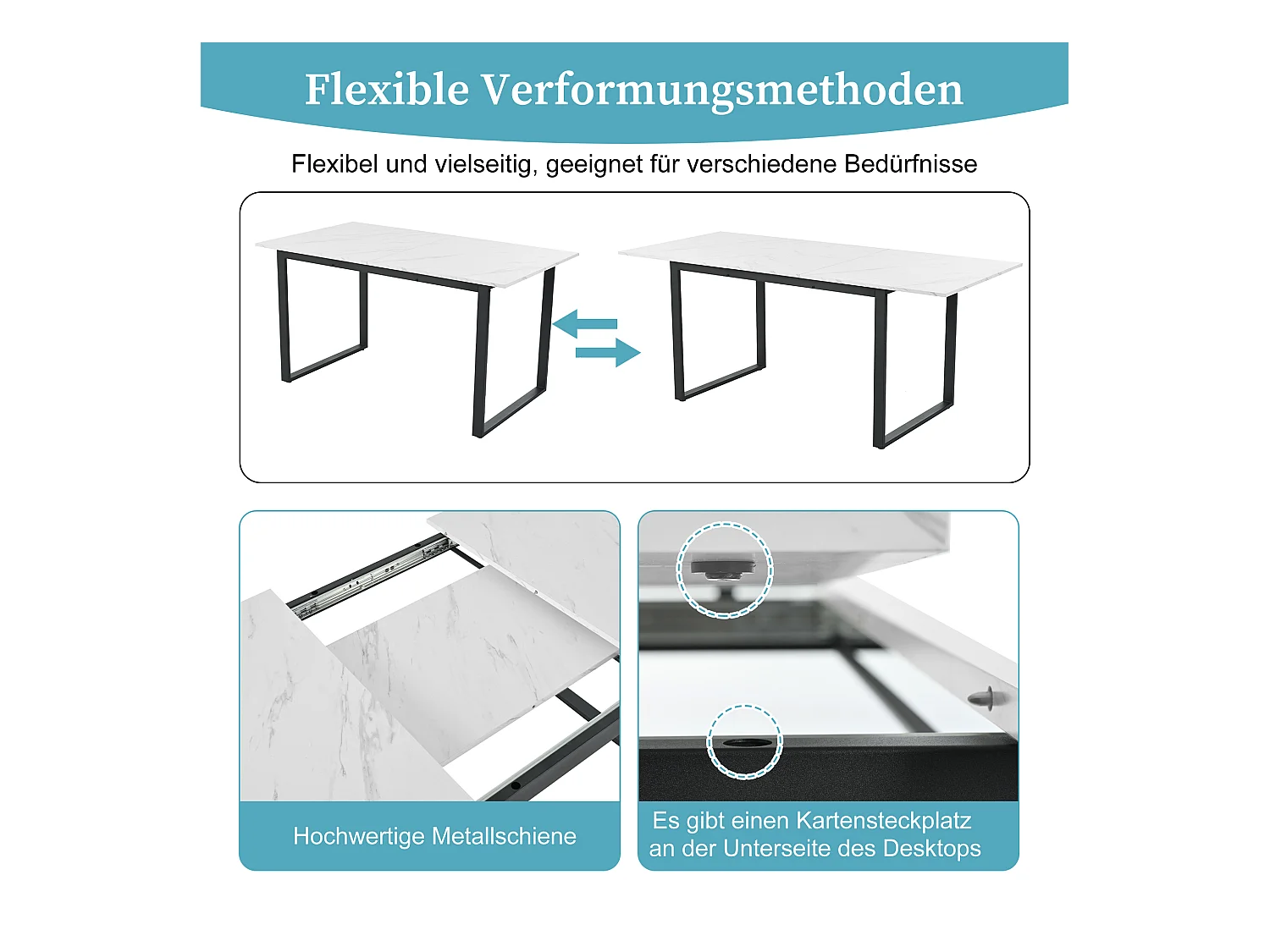Eettafelset (5 stuks), 140x80 cm tafel met zwarte metalen poten, wit MDF, 8 grijze fluwelen stoelen (140x80x75 cm)
