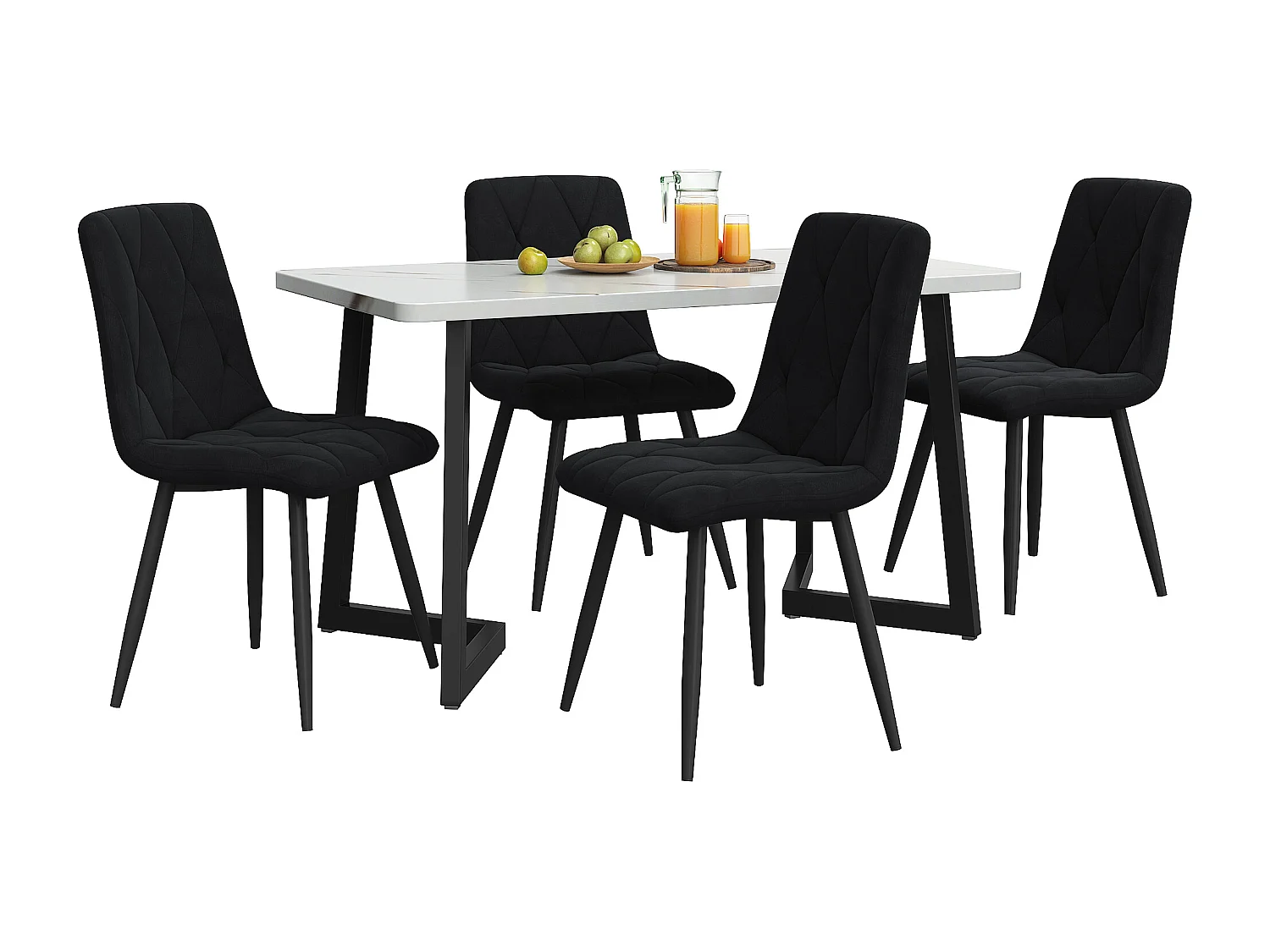 ensemble de salle à manger (5-tlg), 117x68 cm Esstisch avec 4 Stühlen, Table Rectangulaire Moderne, MDF Noyer et Noir, Pieds Métalliques, Chaises en Velours Noir