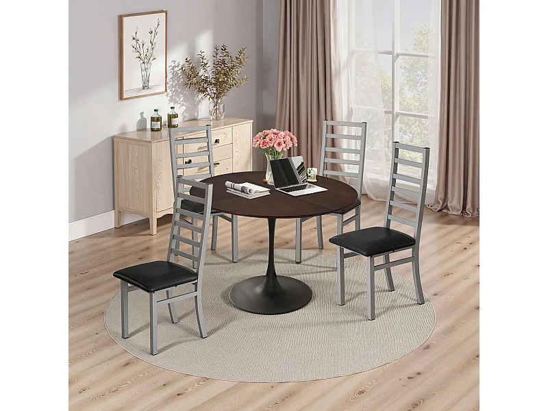 Ensemble de table à manger pour 4, table tulipe 120CM avec 4 chaises, pour salle à manger, café, petits espaces  (120x120x75 cm)