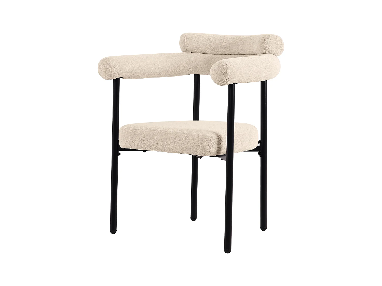 Eettafel met 7 stoelen, metalen poten, 6 beige fluwelen stoelen, modern design, MDF (140x80x75 cm)