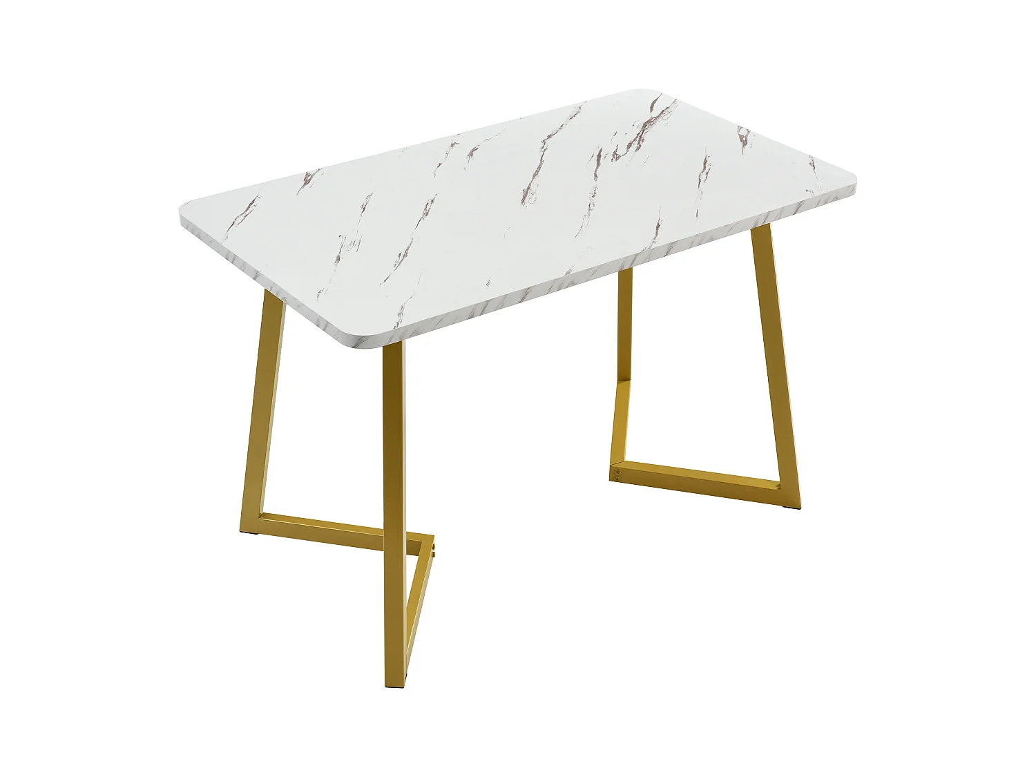 Eetkamerset van 5 stuks, rechthoekige tafel, 4 beige fluwelen stoelen met ruitpatroon, verstelbare poten, gouden voetjes (117x68x75 cm)