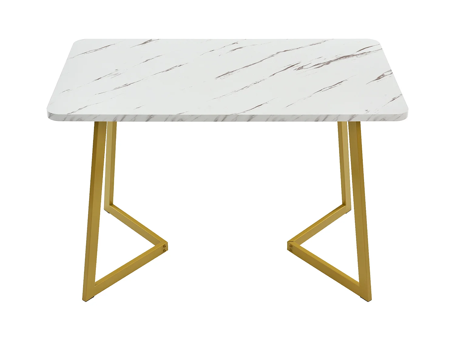 Eetkamerset van 5 stuks, rechthoekige tafel, 4 beige fluwelen stoelen met ruitpatroon, verstelbare poten, gouden voetjes (117x68x75 cm)