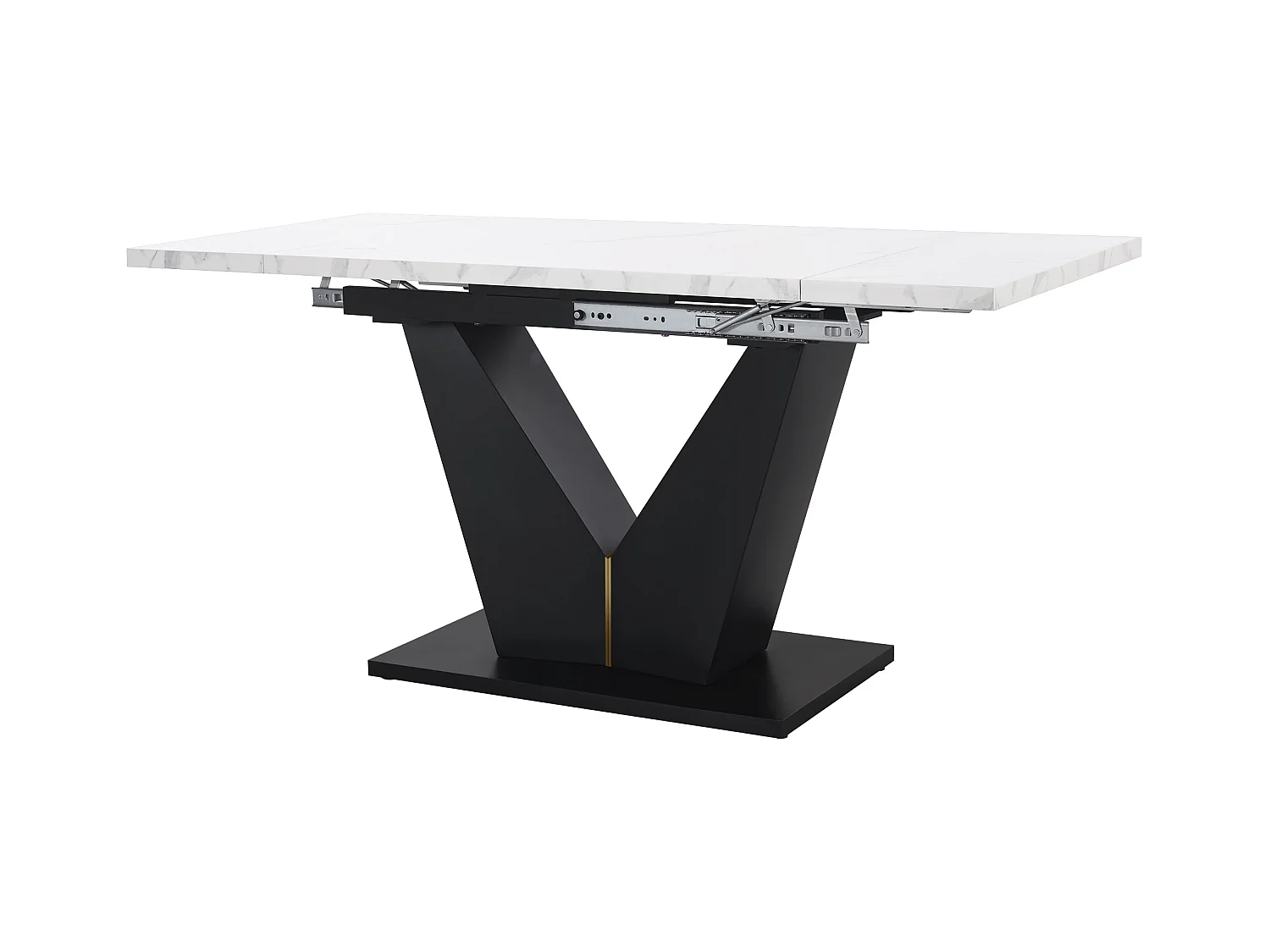 Set da pranzo composto da 5 pezzi, tavolo allungabile, 4 sedie, MDF marmorizzato, gambe a V nere, sedie in velluto grigio (99-159x75x75 cm)