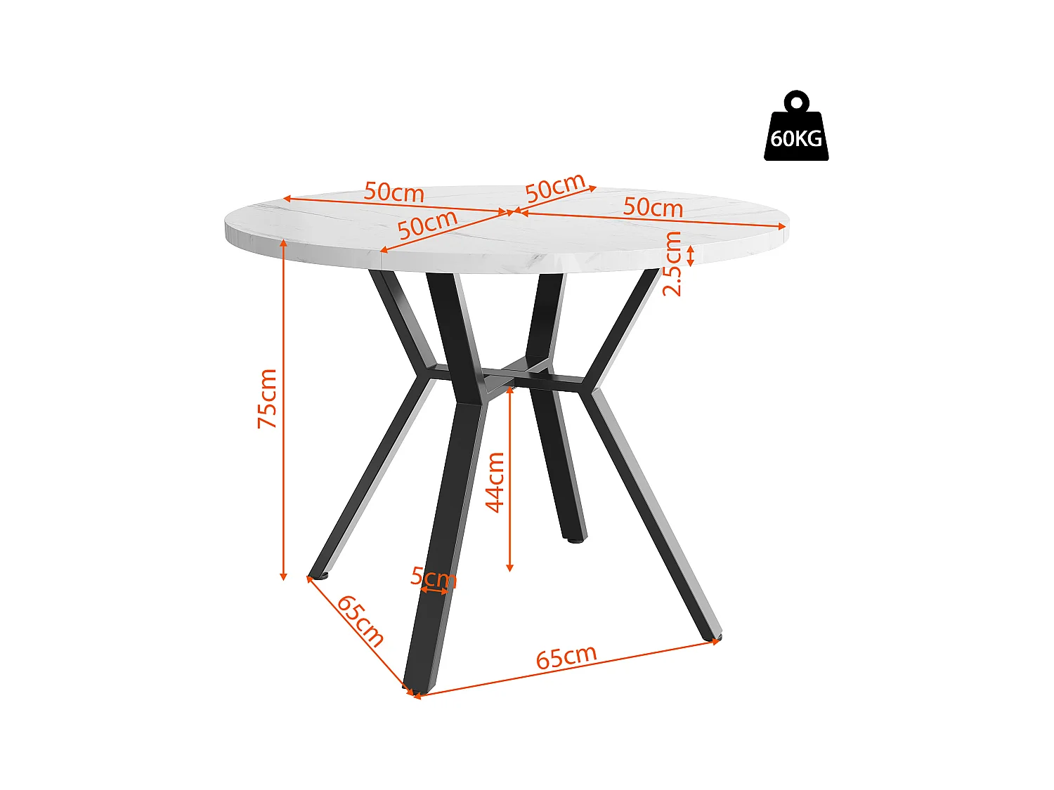 Ensemble Table à Manger et Chaises (5 pièces), Table Ronde en Marbre Moderne + 4 Chaises en Daim Gris, MDF + Acier, Noir et Gris (50x50x75 cm)