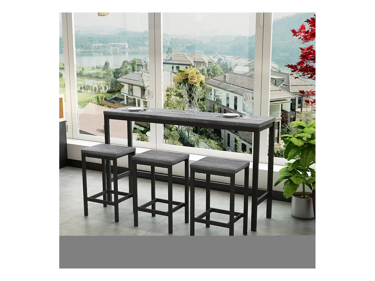 Uitschuifbare eettafel, moderne bartafel, MDF, grijs (140/180x70x76,5 cm)