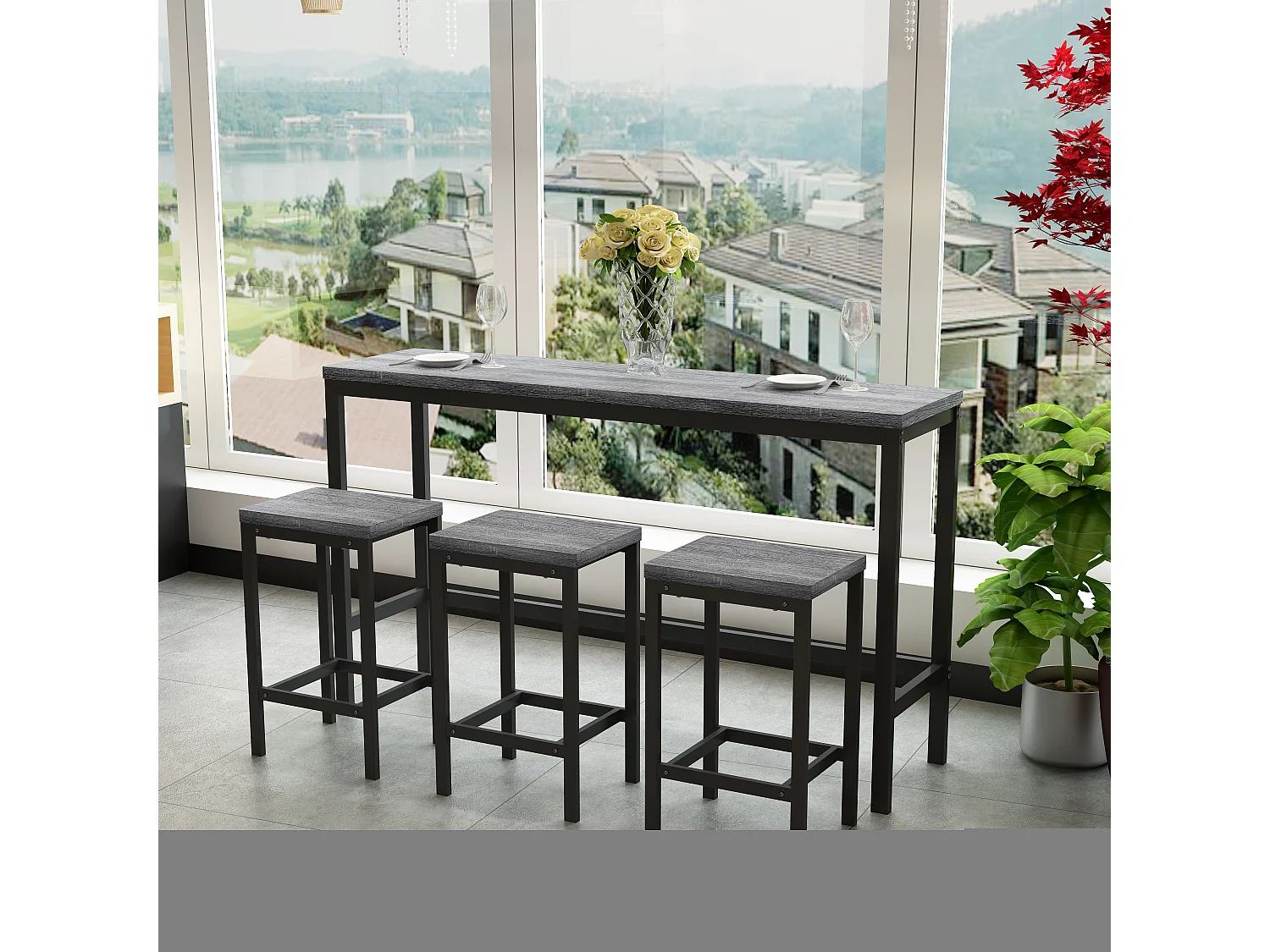 Table à Manger Extensible, Table de Bar Moderne, MDF, Gris (140/180x70x76.5 cm)