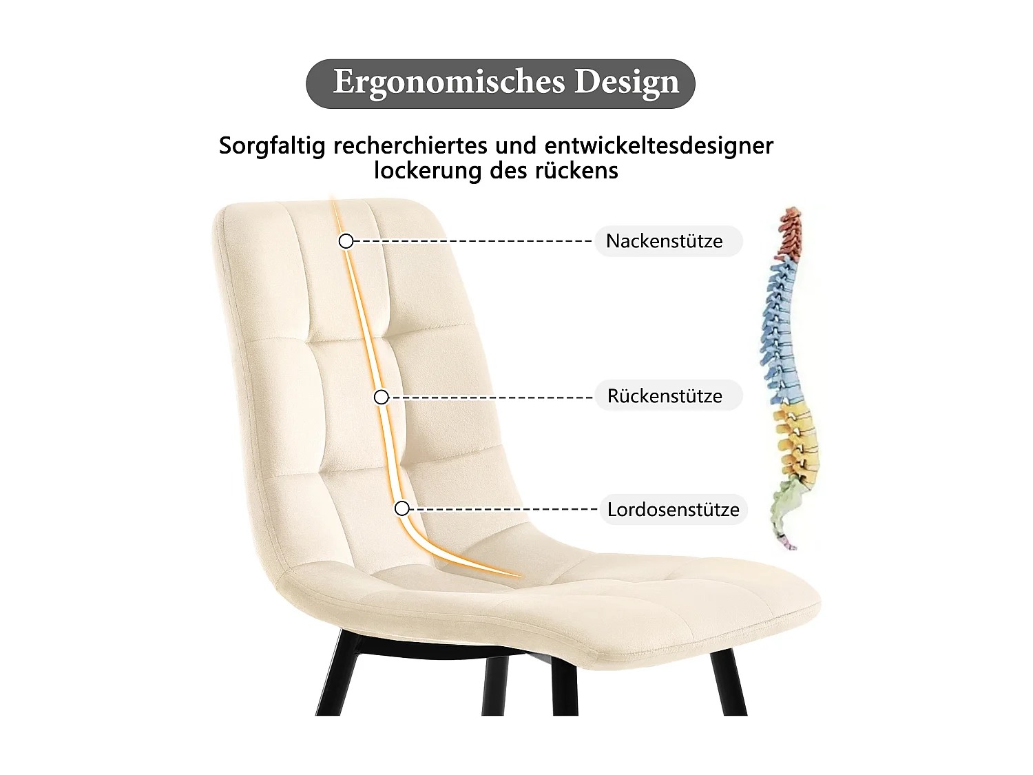 Essgruppe (5-delig), 117x68 cm Esstisch met 4 stoelen, moderne rechthoekige tafel, MDF, beige, gouden metalen poten, grijze fluwelen stoelen