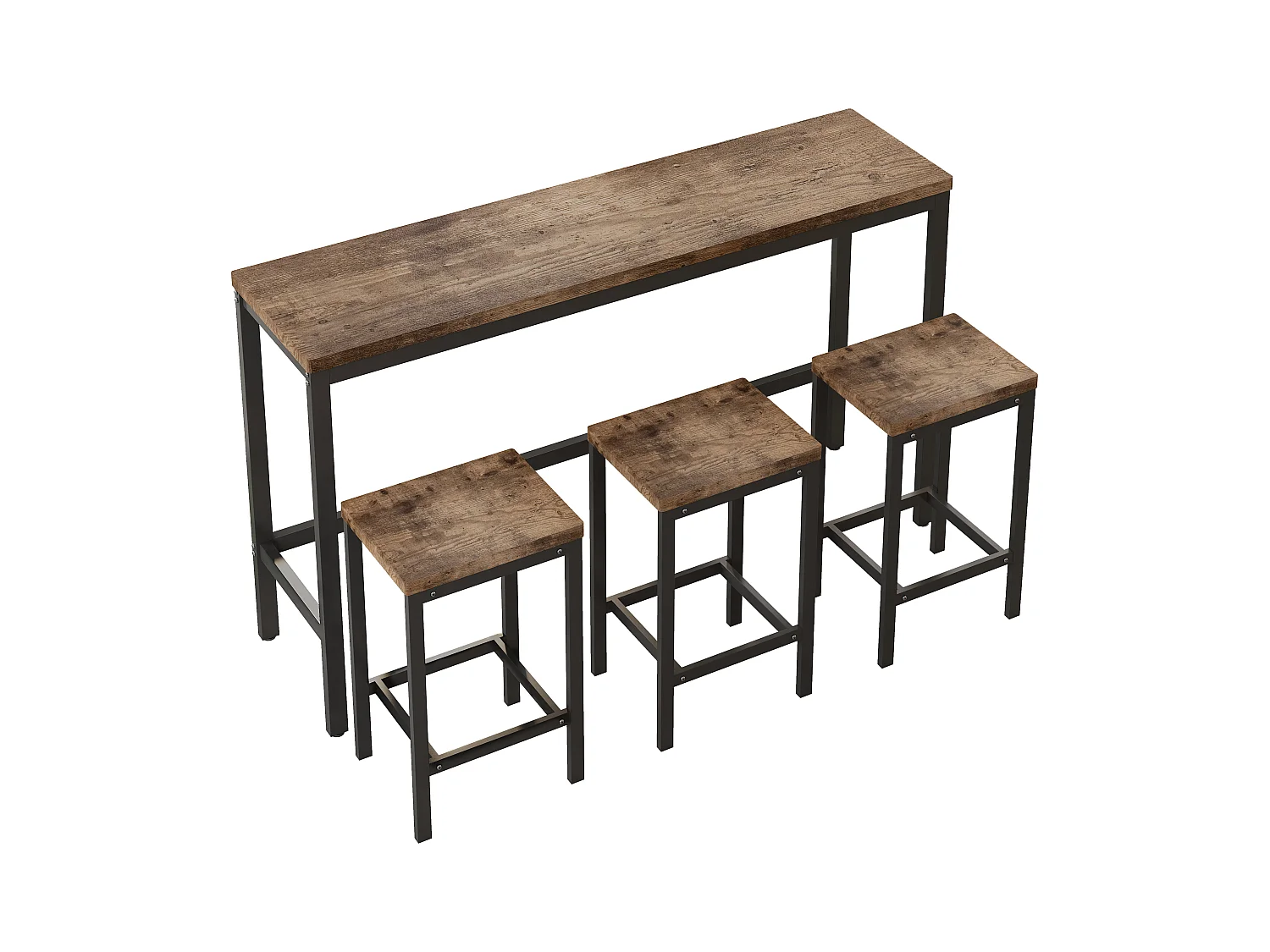 Table de Salle à Manger Longue avec 3 Tabourets, Design Moderne, MDF et Métal, Naturel (148x40x90 cm)