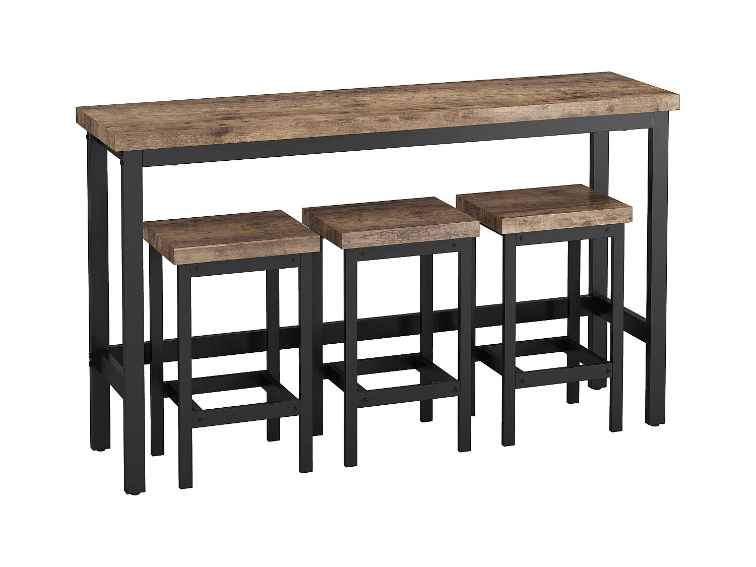 Table de Salle à Manger Longue avec 3 Tabourets, Design Moderne, MDF et Métal, Naturel (148x40x90 cm)