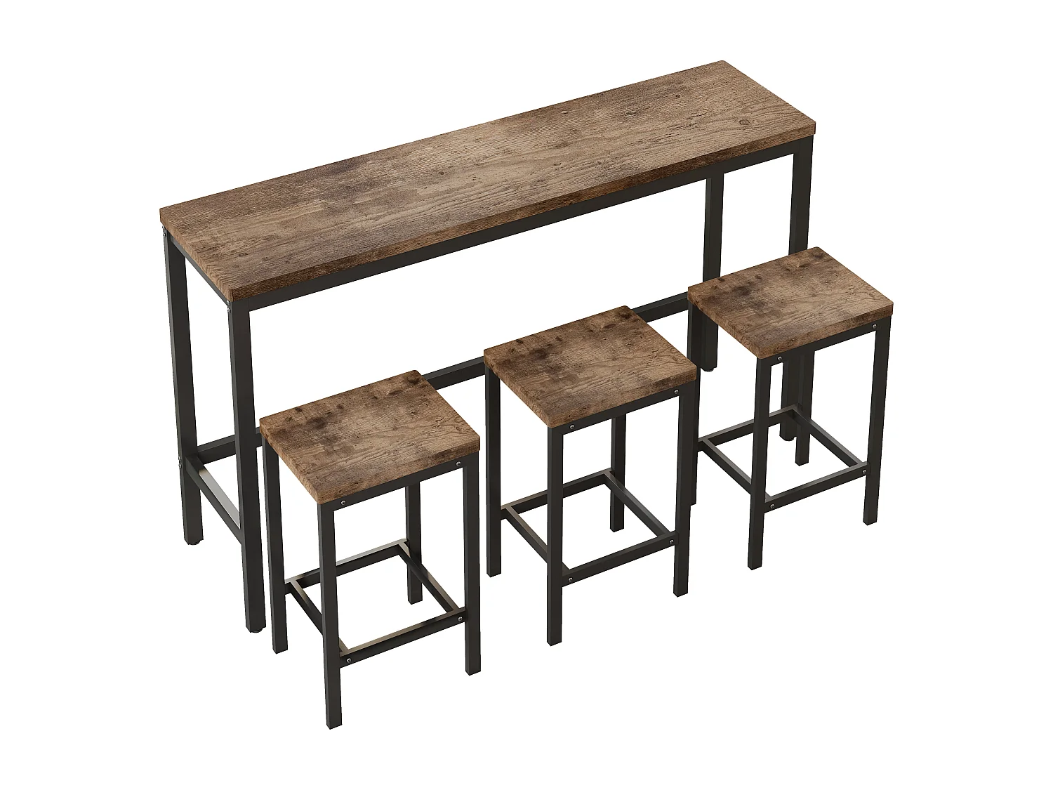 Tavolo da pranzo lungo con 3 sgabelli, design moderno, MDF e metallo, naturale (148x40x90 cm)