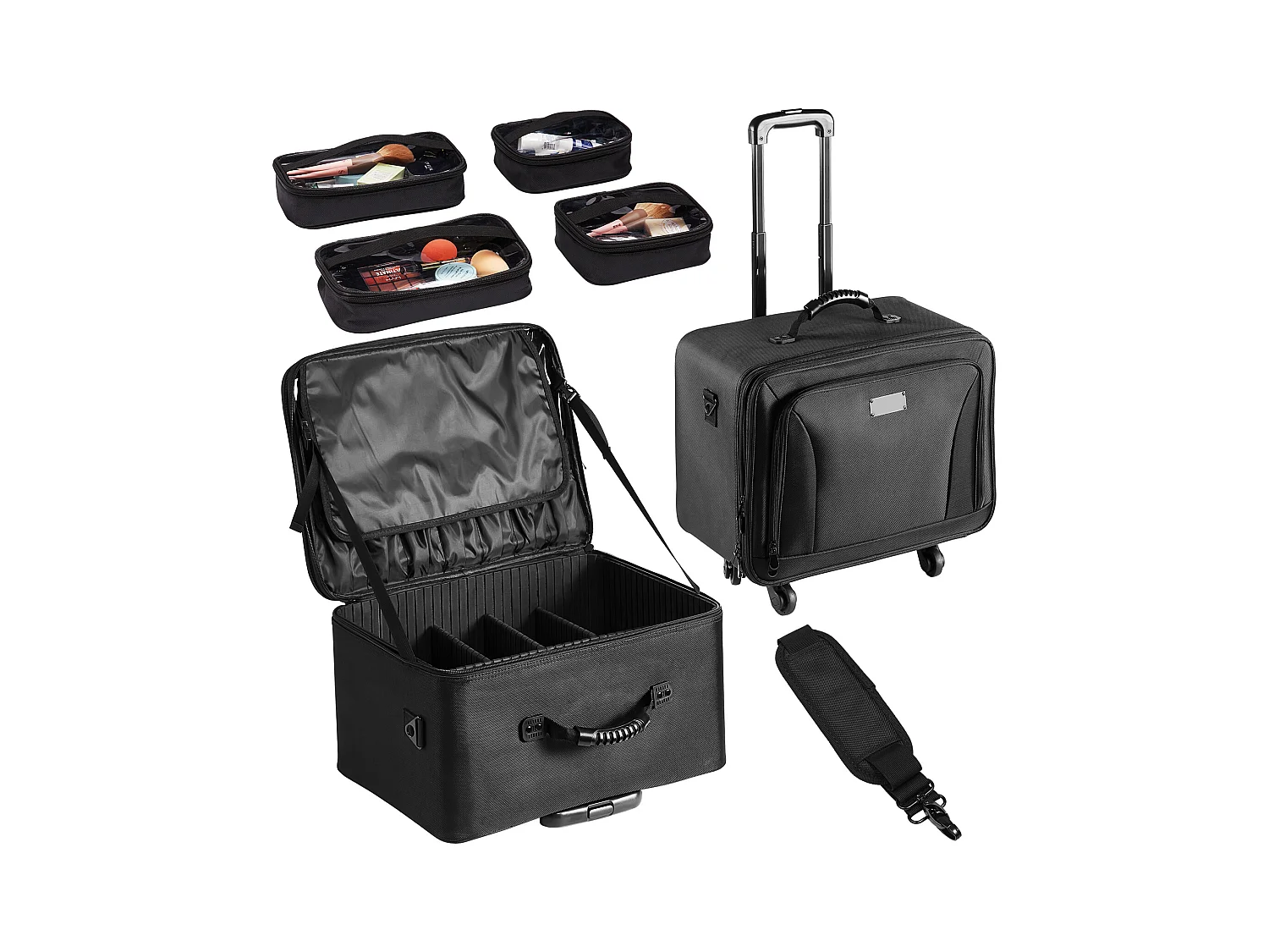 Valise à Roulettes pour Maquillage SucceBuy, Grande Valise de Rangement à 3 Niveaux avec Poignée et Roulettes