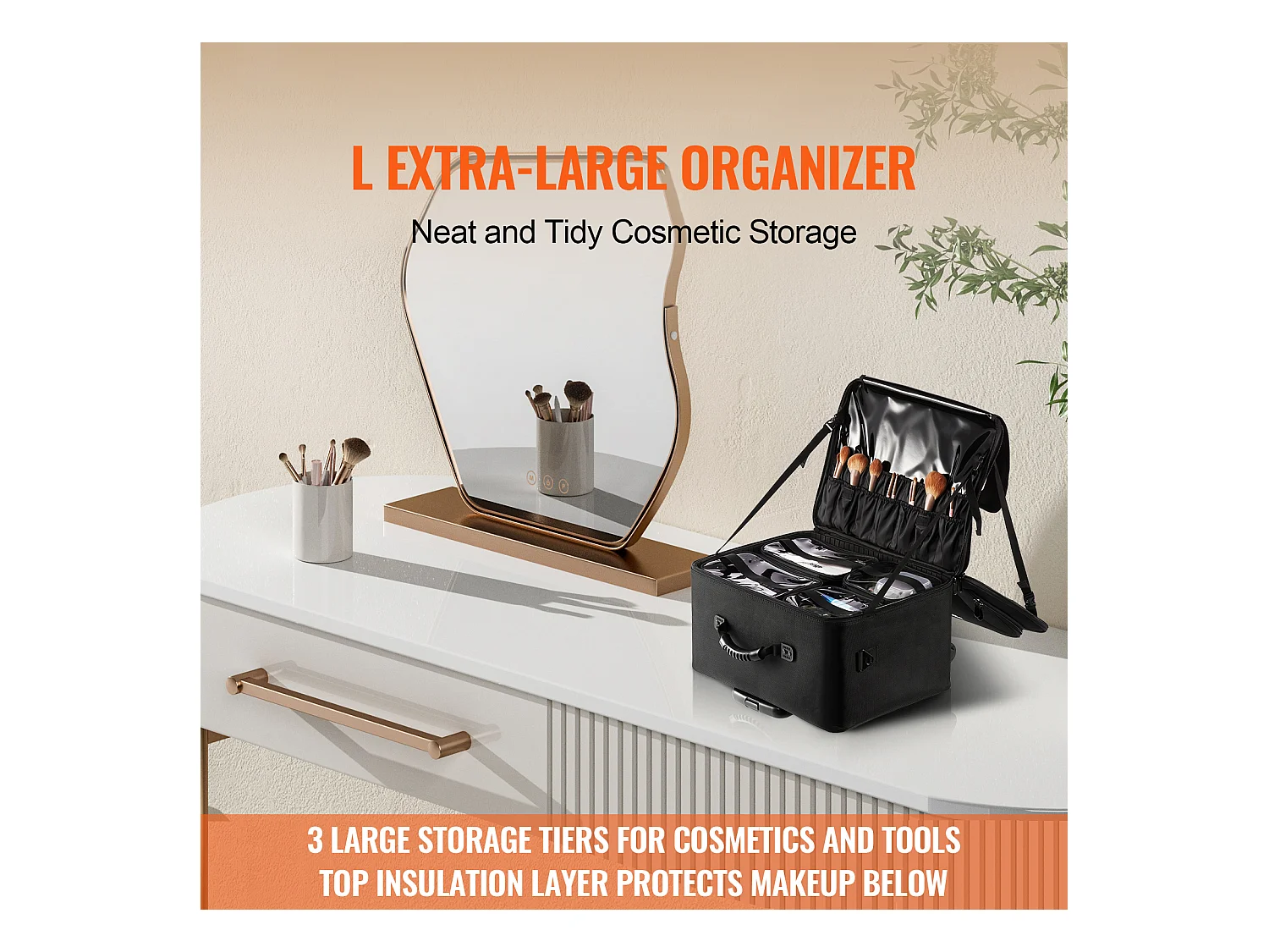 Valise à Roulettes pour Maquillage SucceBuy, Grande Valise de Rangement à 3 Niveaux avec Poignée et Roulettes