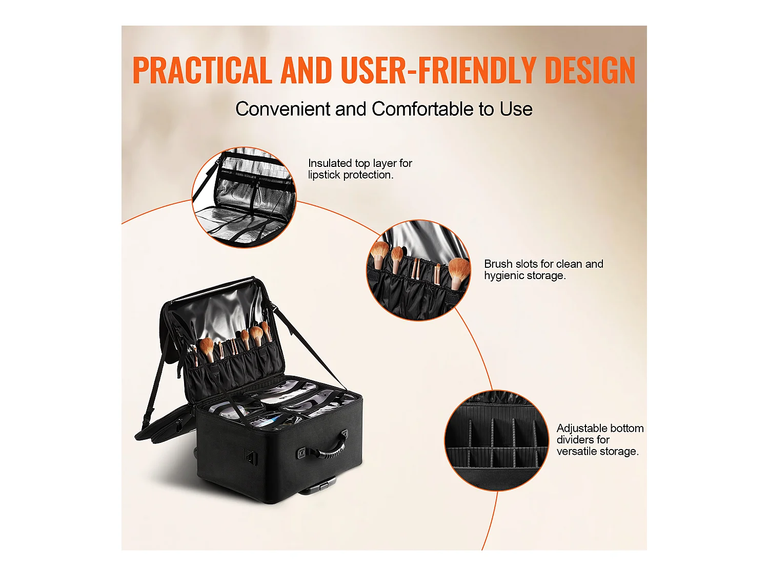 Valise à Roulettes pour Maquillage SucceBuy, Grande Valise de Rangement à 3 Niveaux avec Poignée et Roulettes