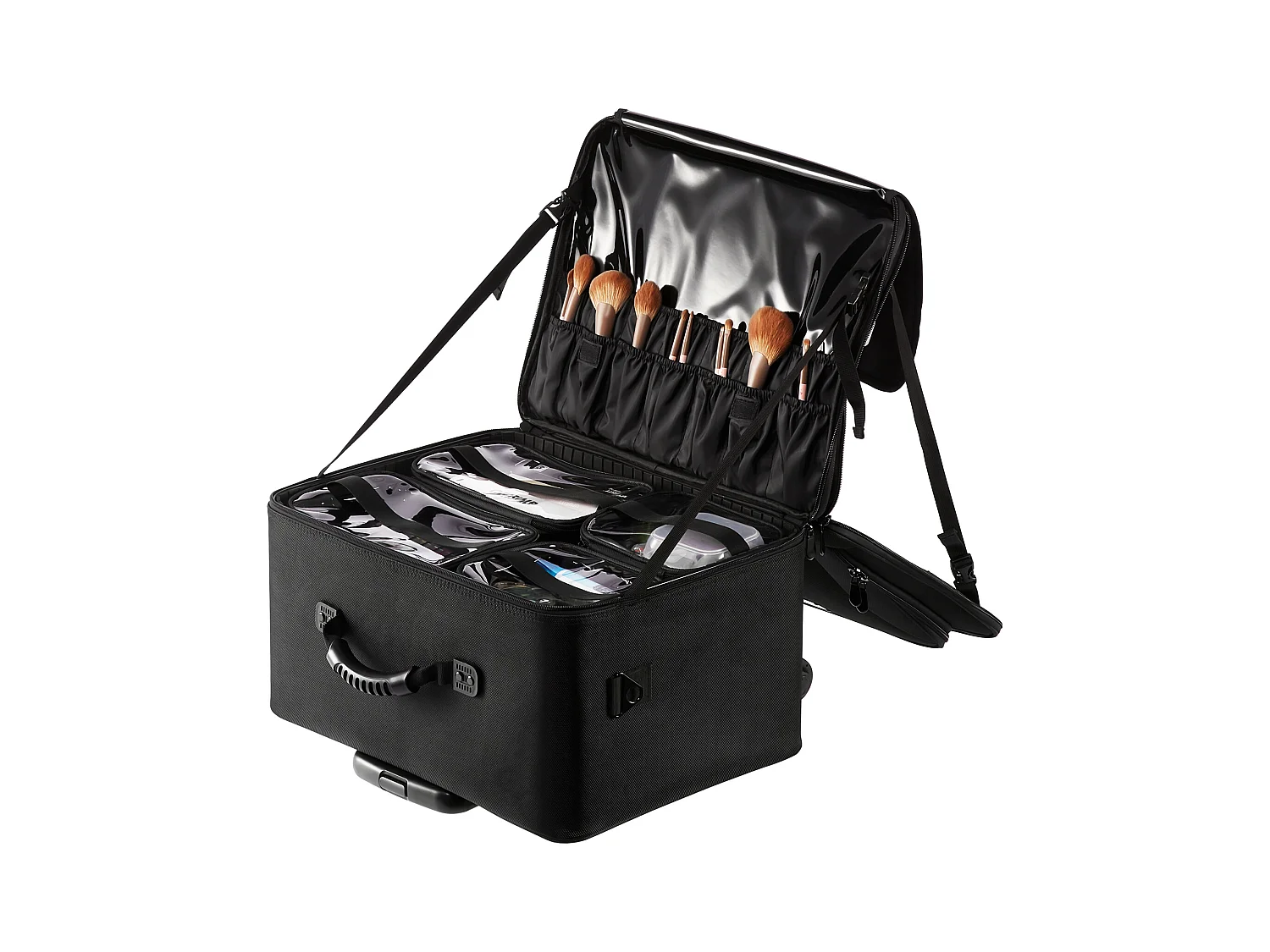 Valise à Roulettes pour Maquillage SucceBuy, Grande Valise de Rangement à 3 Niveaux avec Poignée et Roulettes