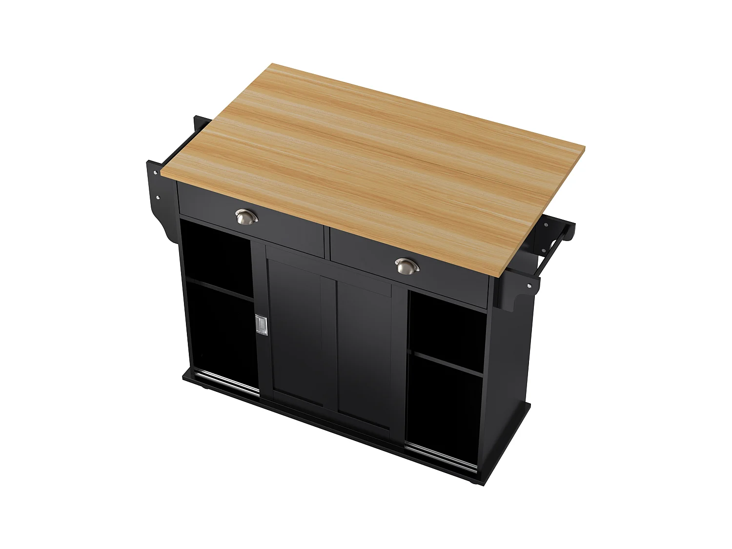 Servierwagen avec table rabattable, 3 tiroirs, porte-serviette, roulettes et pieds en bois interchangeables (112x40(70)x94 cm)