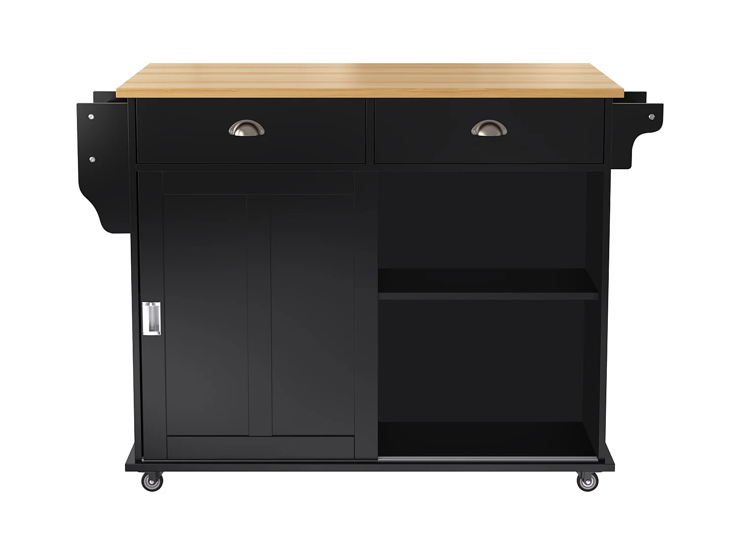 Servierwagen avec table rabattable, 3 tiroirs, porte-serviette, roulettes et pieds en bois interchangeables (112x40(70)x94 cm)