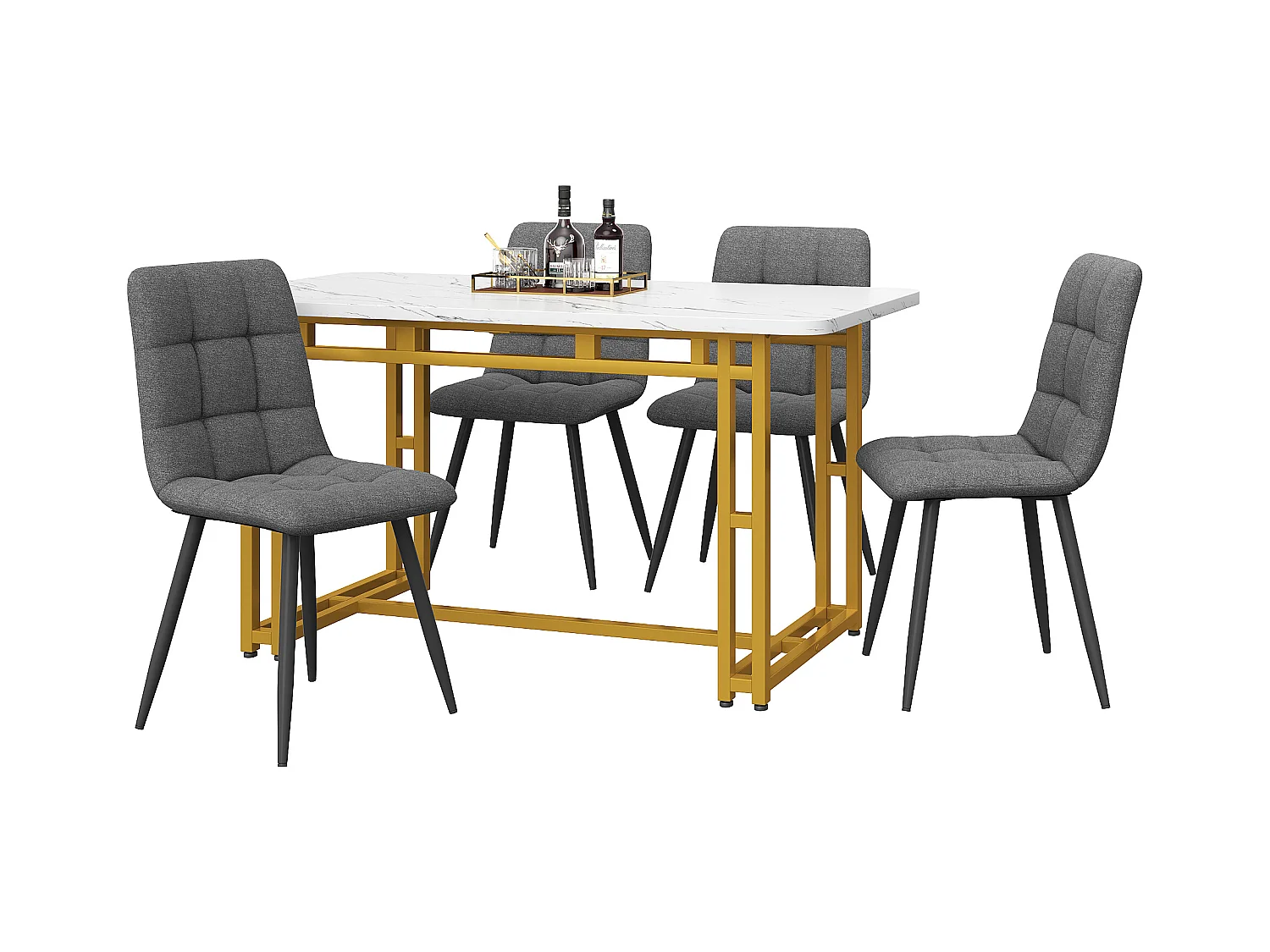 Eettafel 120x70 cm met 4 stoelen, MDF, metaal, zwart, groen