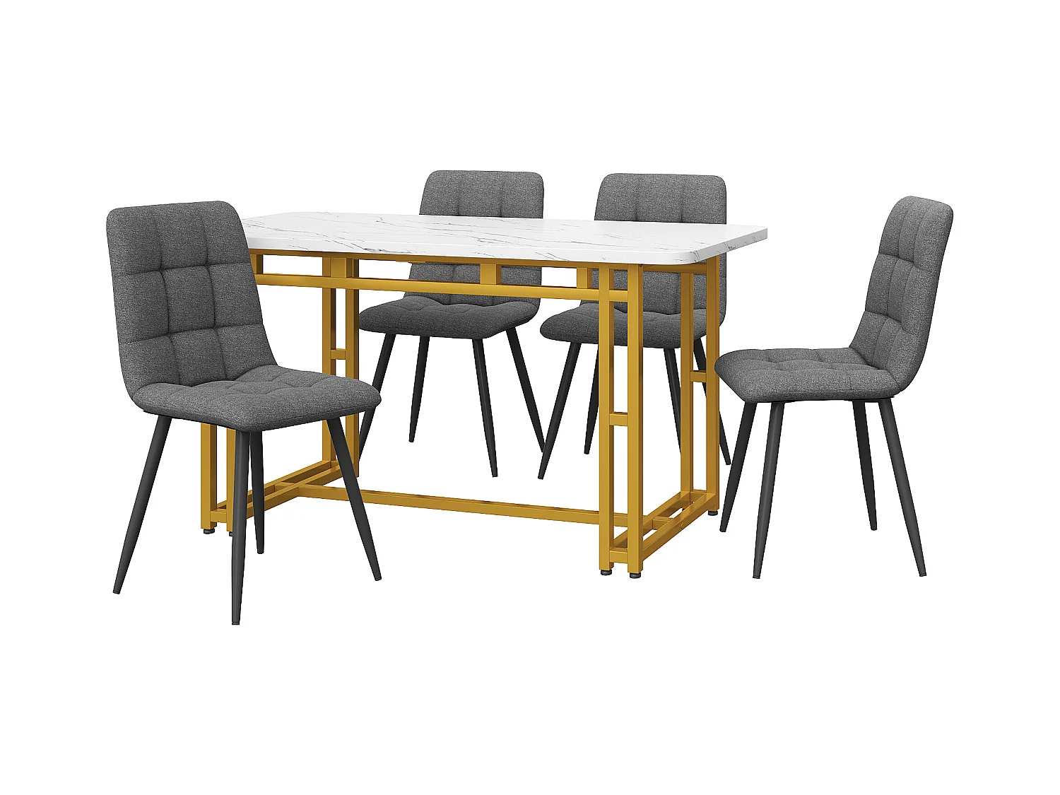 Eettafel 120x70 cm met 4 stoelen, MDF, metaal, zwart, groen