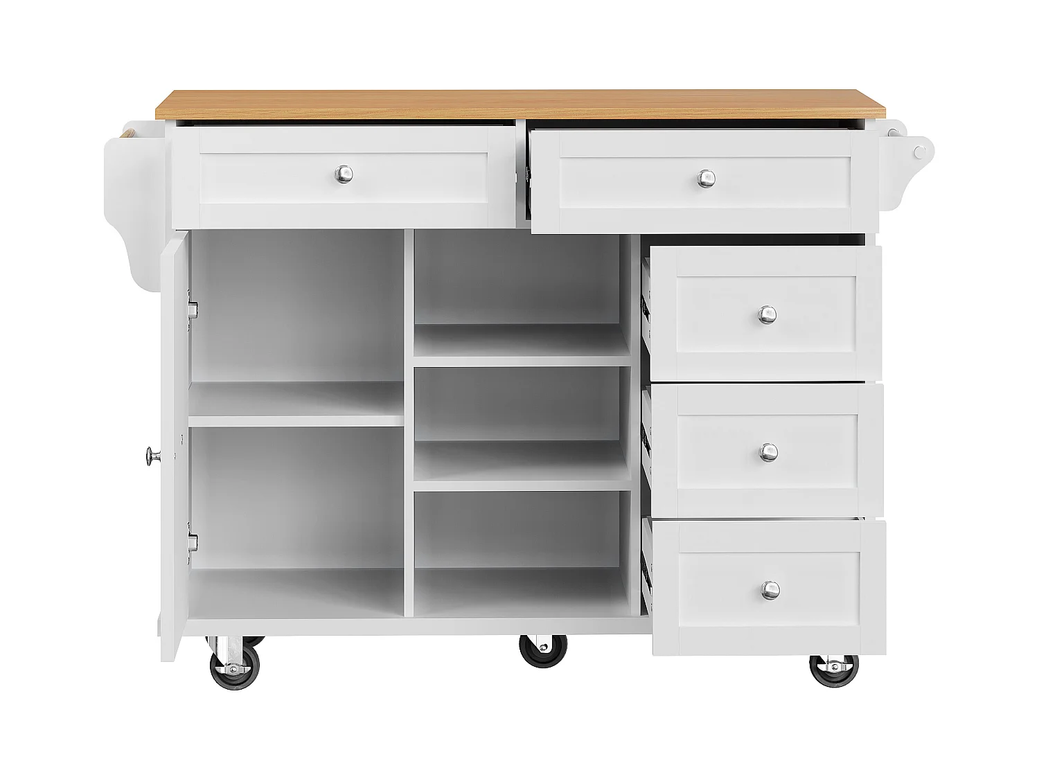 Chariot de cuisine avec 3 étagères de rangement, design moderne, MDF, blanc, 134x46x92 cm