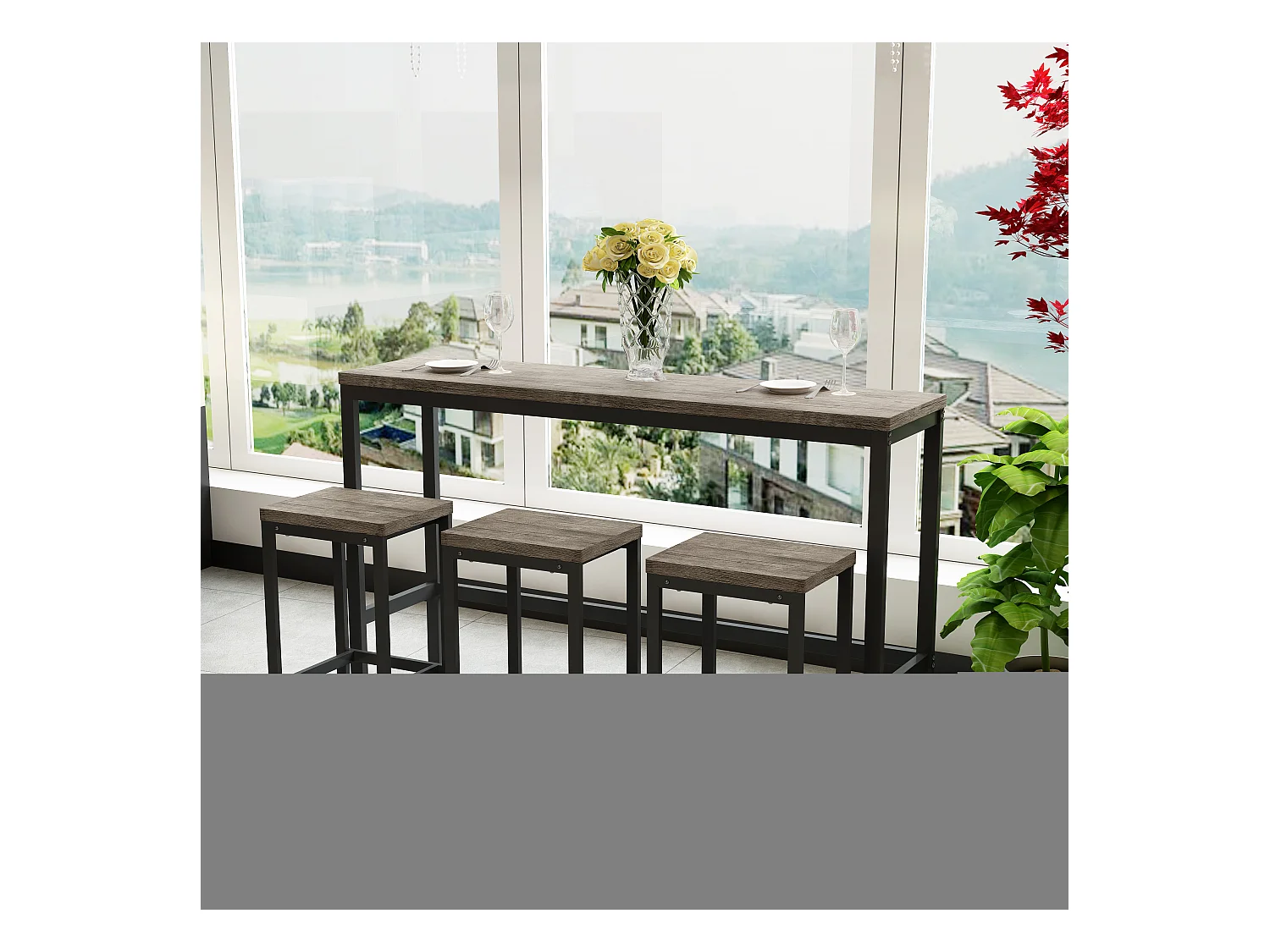 Table à Manger Extensible, Table de Bar Moderne, MDF, Gris (140/180x70x76.5 cm) avec 3 Tabourets