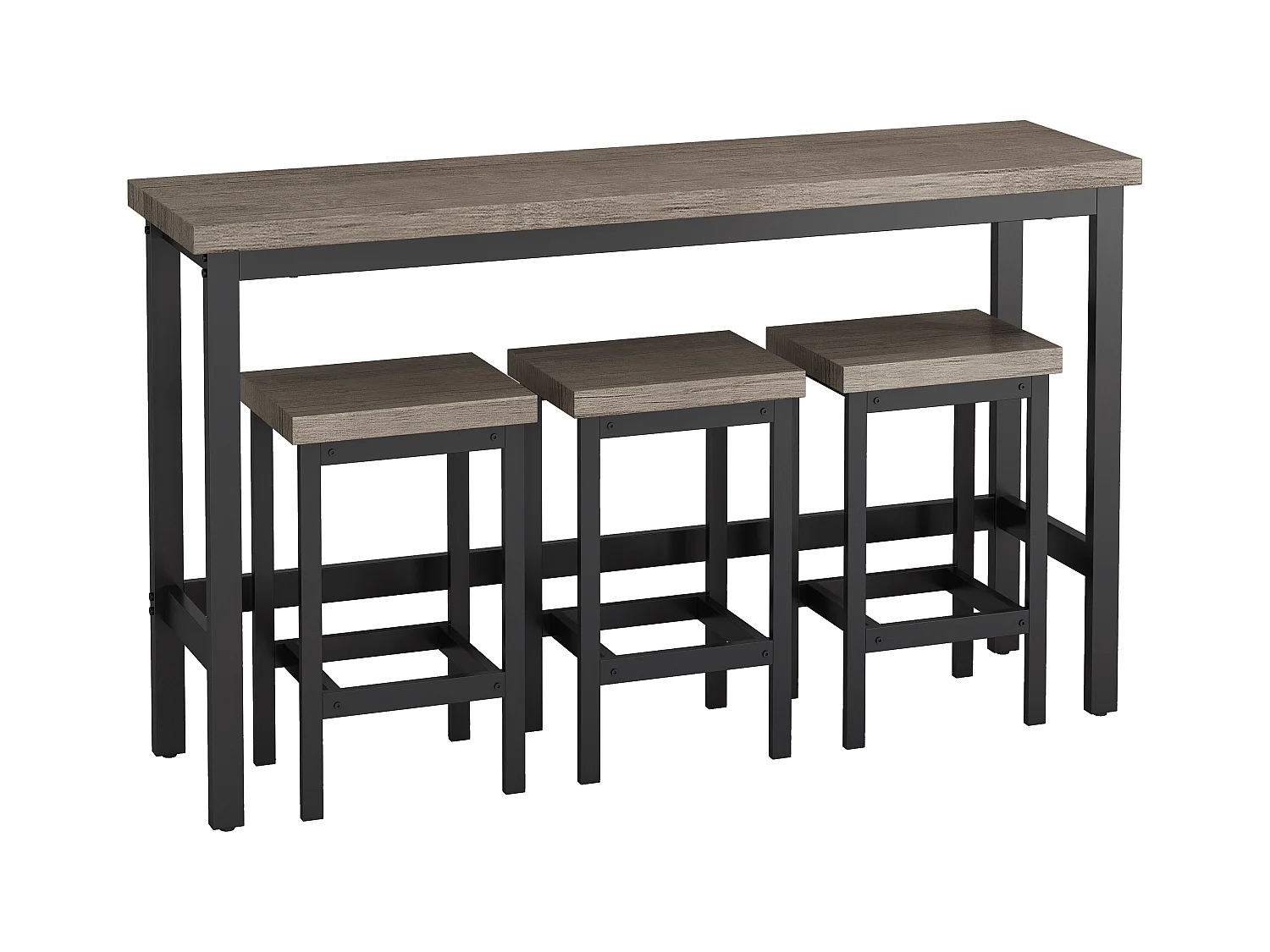 Uitschuifbare eettafel, moderne bartafel, MDF, grijs (140/180x70x76,5 cm) met 3 krukken