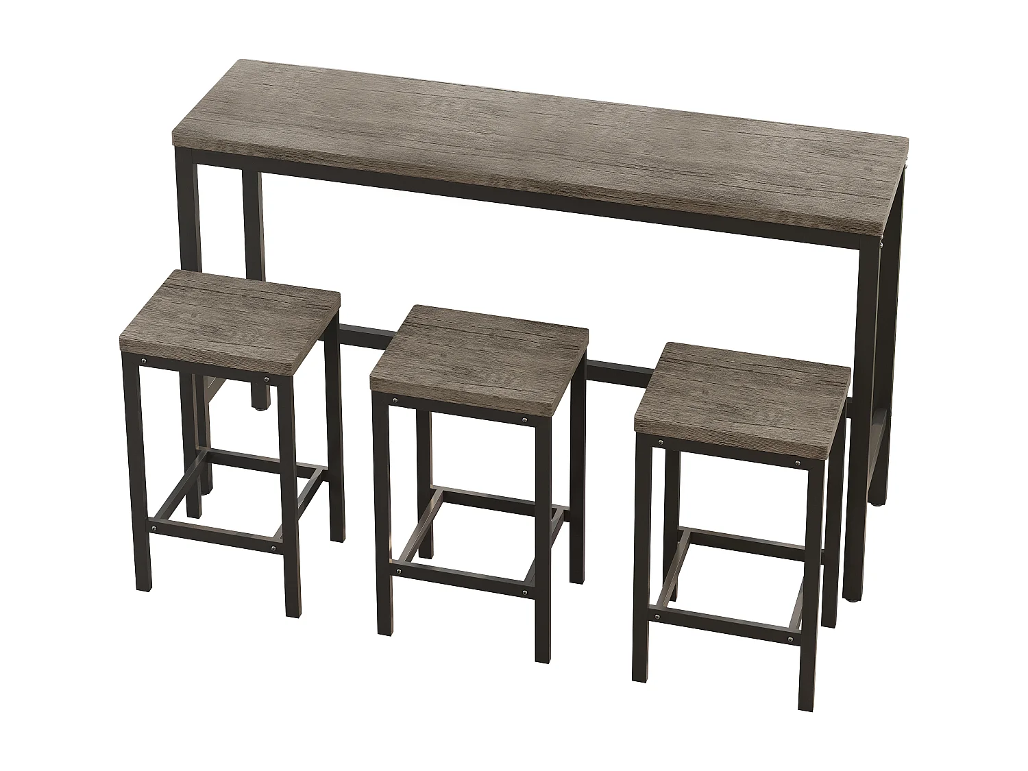 Tavolo da pranzo allungabile, tavolo da bar moderno, MDF, grigio (140/180x70x76,5 cm) con 3 sgabelli
