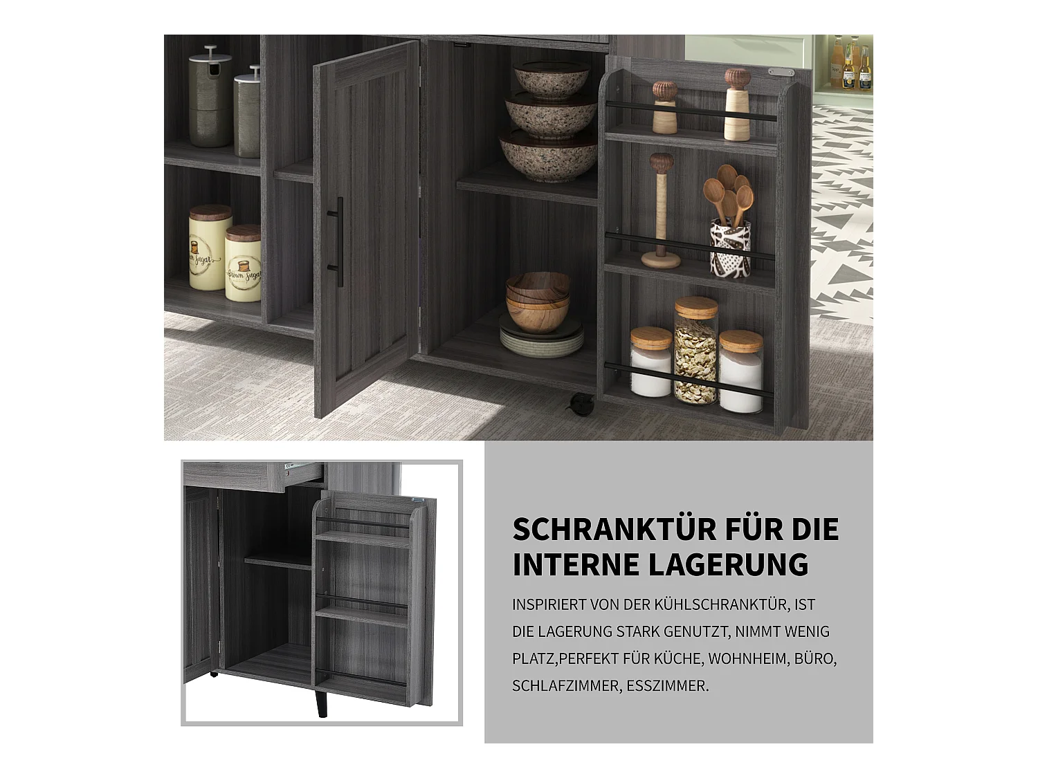 Chariot cuisine/Sideboard, plateau marbre blanc, extensible, portes rangement, roulettes, pieds bois interchangeables (129x46(71)x91.5 cm)