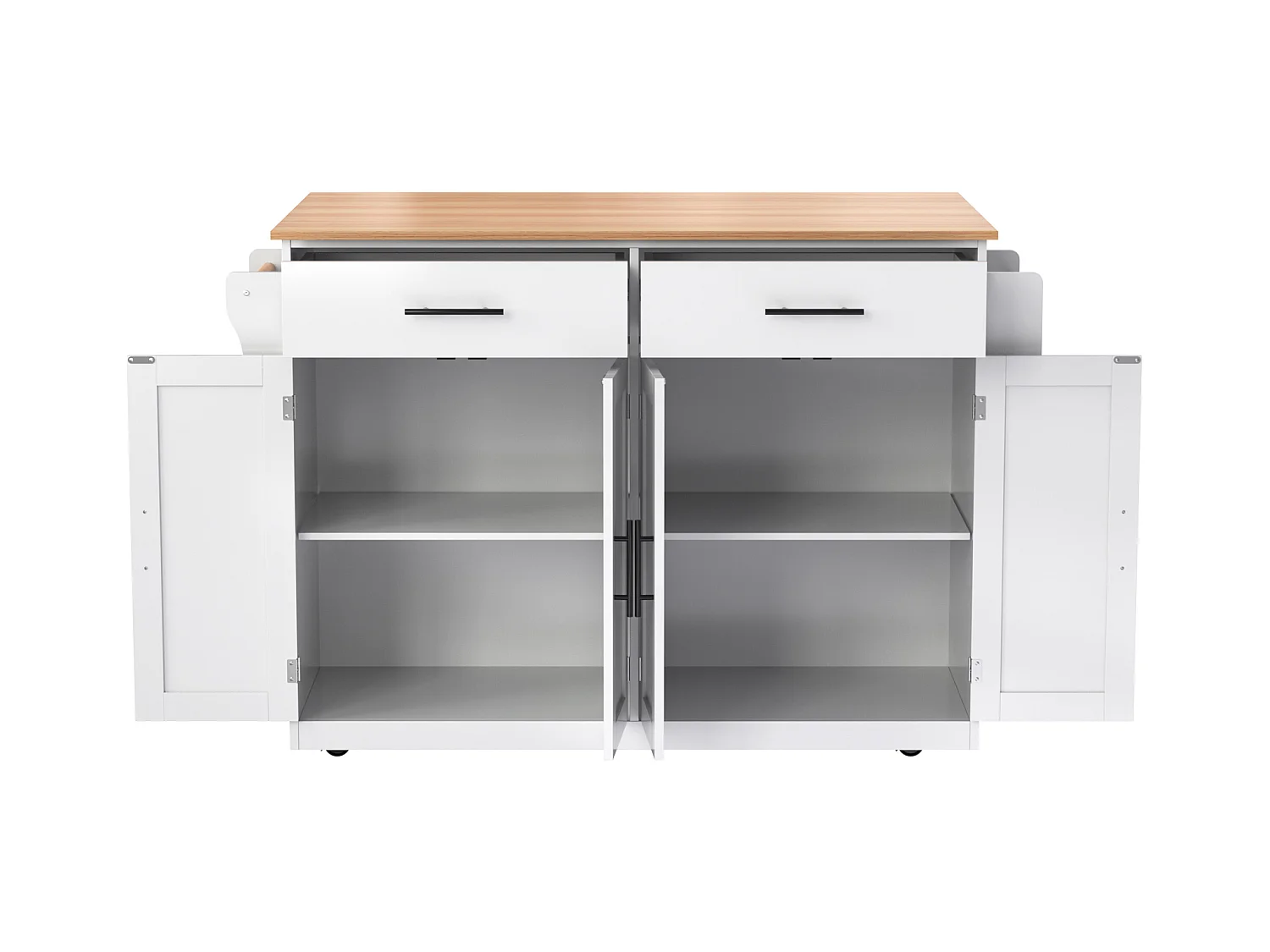 Servierwagen avec table rabattable, 3 tiroirs, porte-serviette, roulettes et pieds en bois interchangeables (120x44(70)x91 cm)