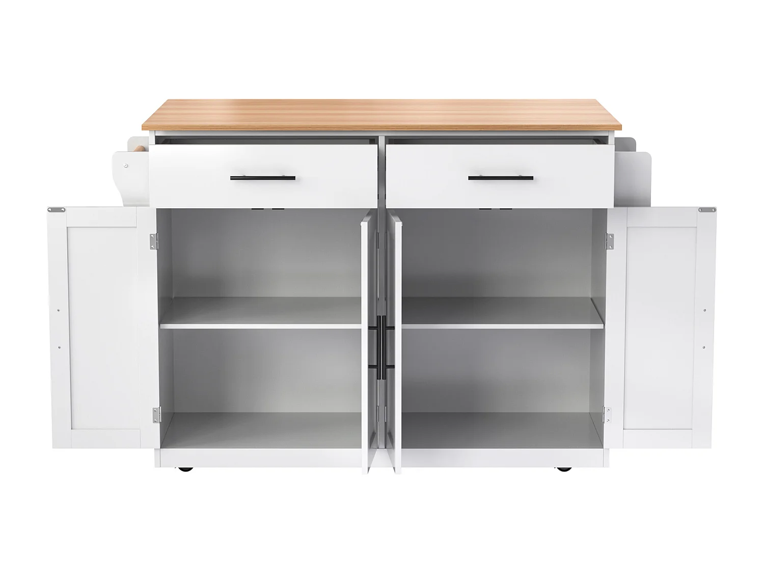 Carrello di servizio con tavolo pieghevole, 3 cassetti, porta tovaglioli, ruote e gambe in legno intercambiabili (120x44(70)x91 cm)