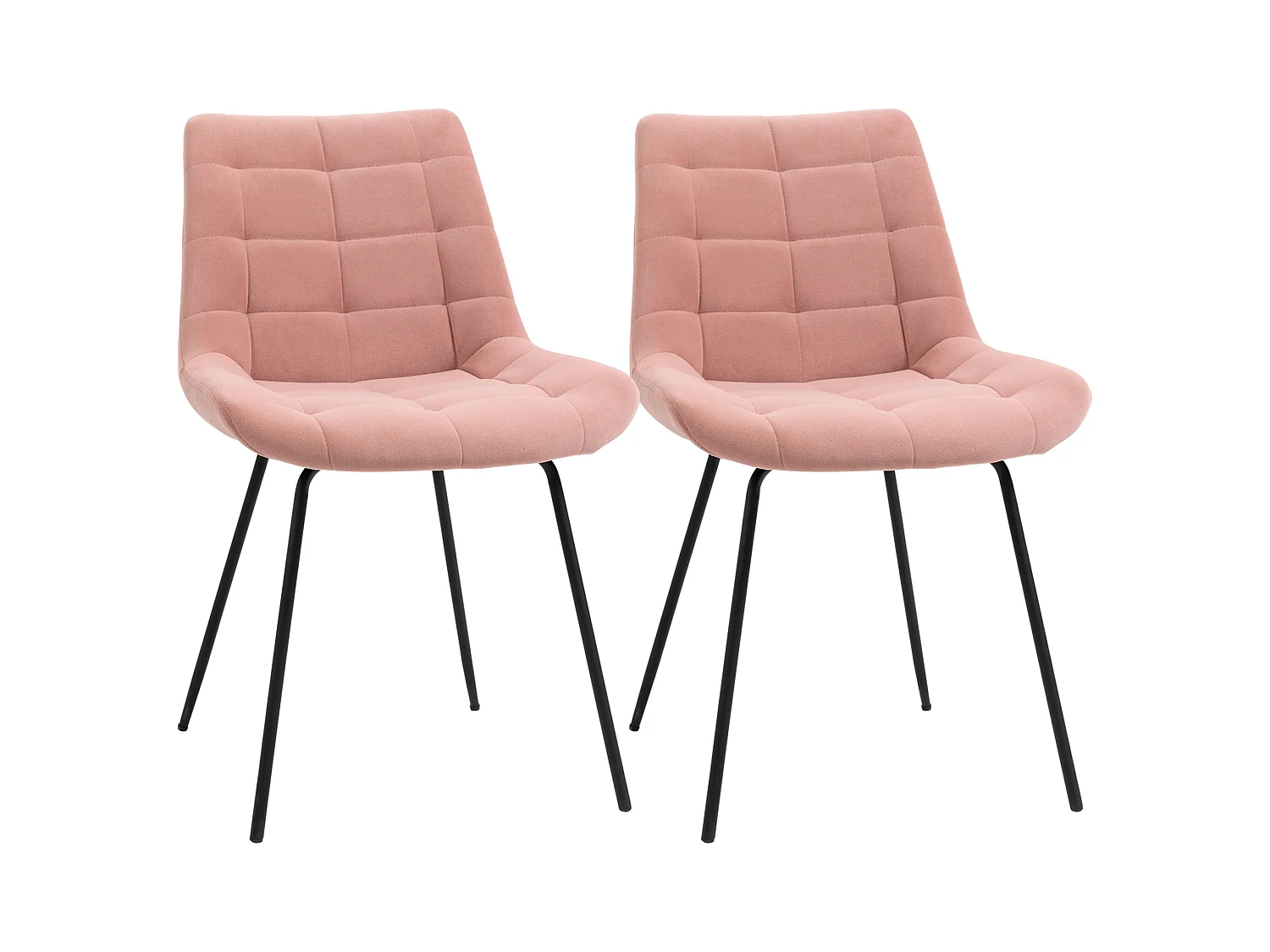 Set van 2 eetkamerstoelen, roze fluweel, retro design, metalen poten (50x61x79cm)